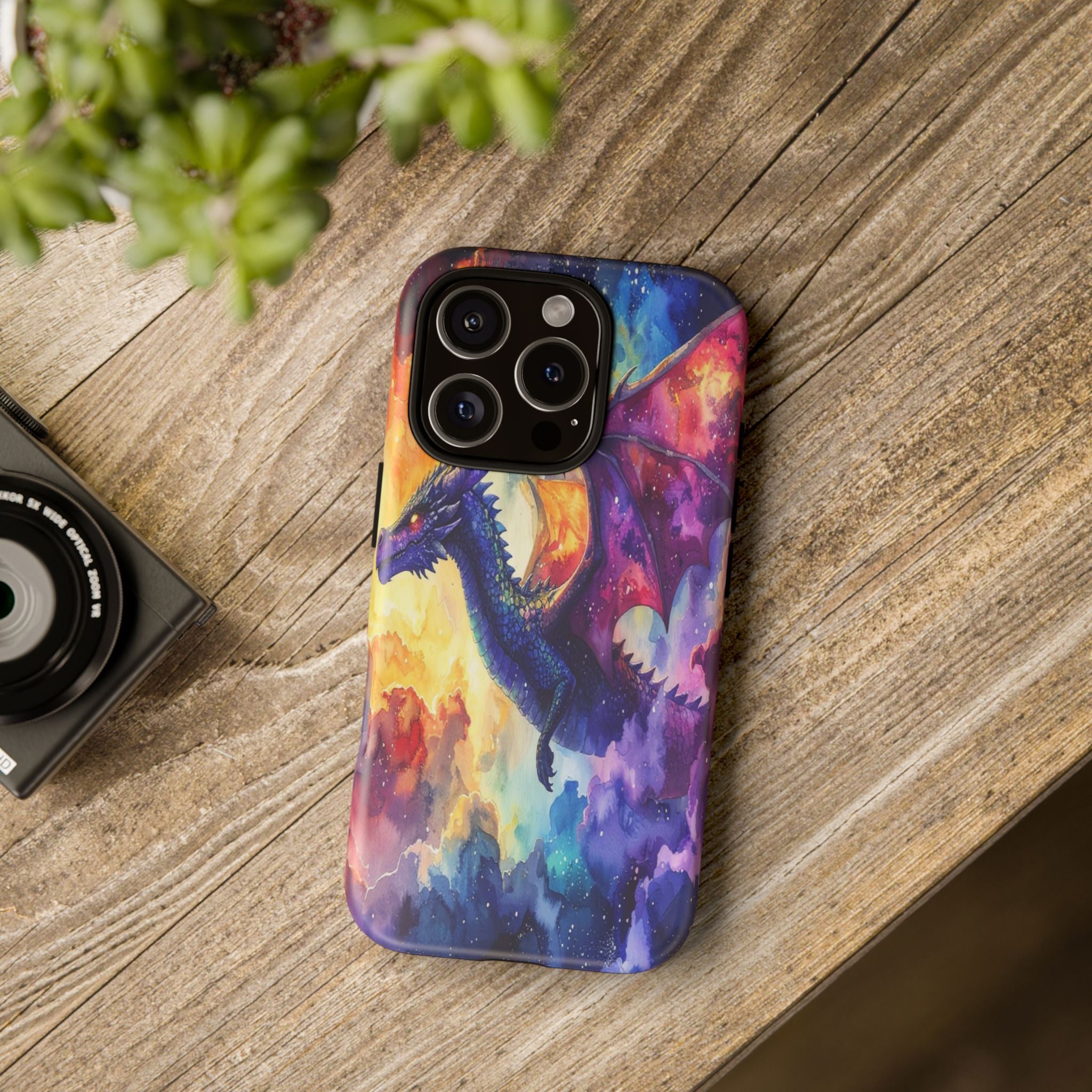 Celestial Dragons' Ascent: Watercolor Fantasy Artwork, Cosmic Nebula Landscape - L’Art Suprême Phone Case