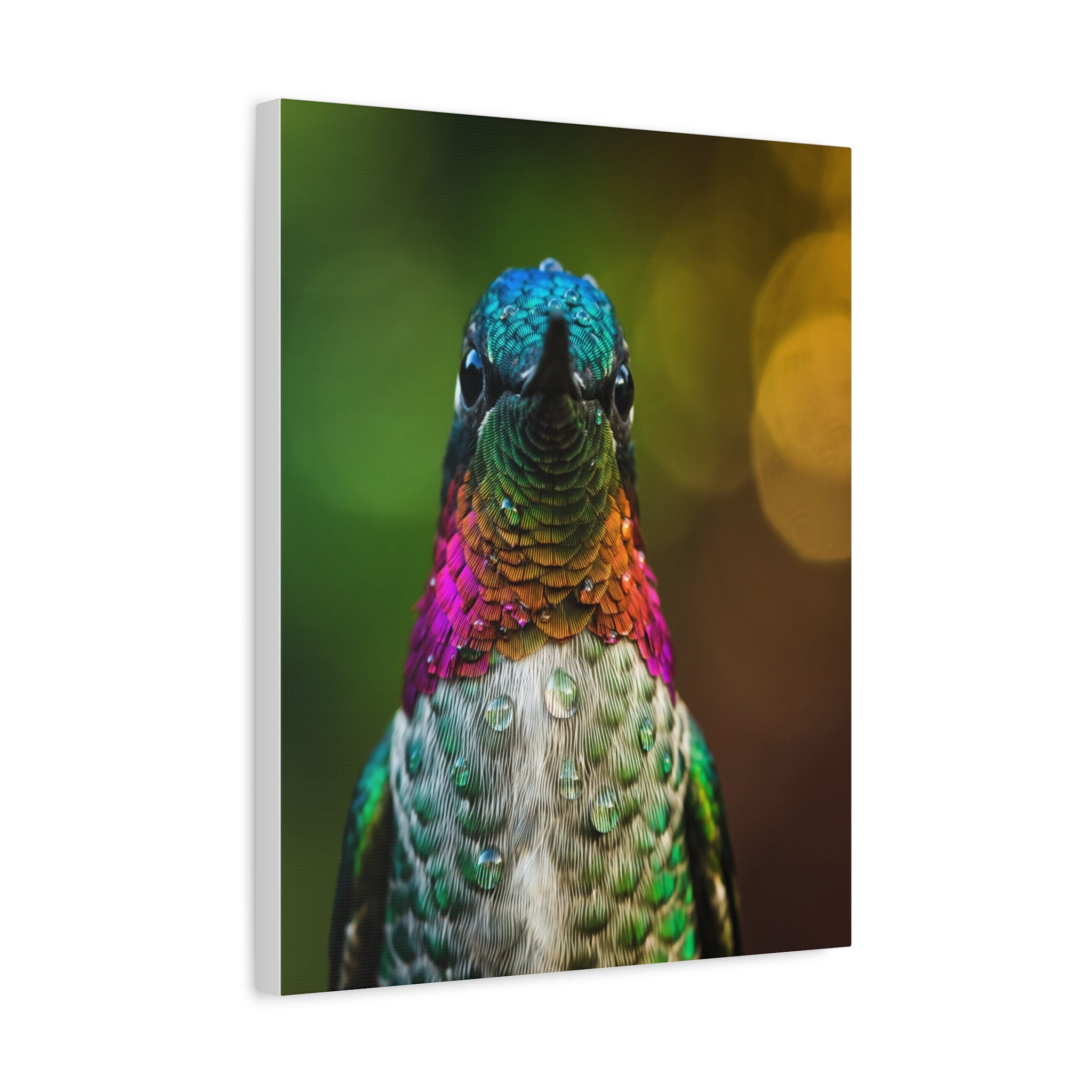 Iridescent Whispers: Hummingbird in Vibrant Plumage, Close-Up Nature Photography - L’Art Suprême Canvas