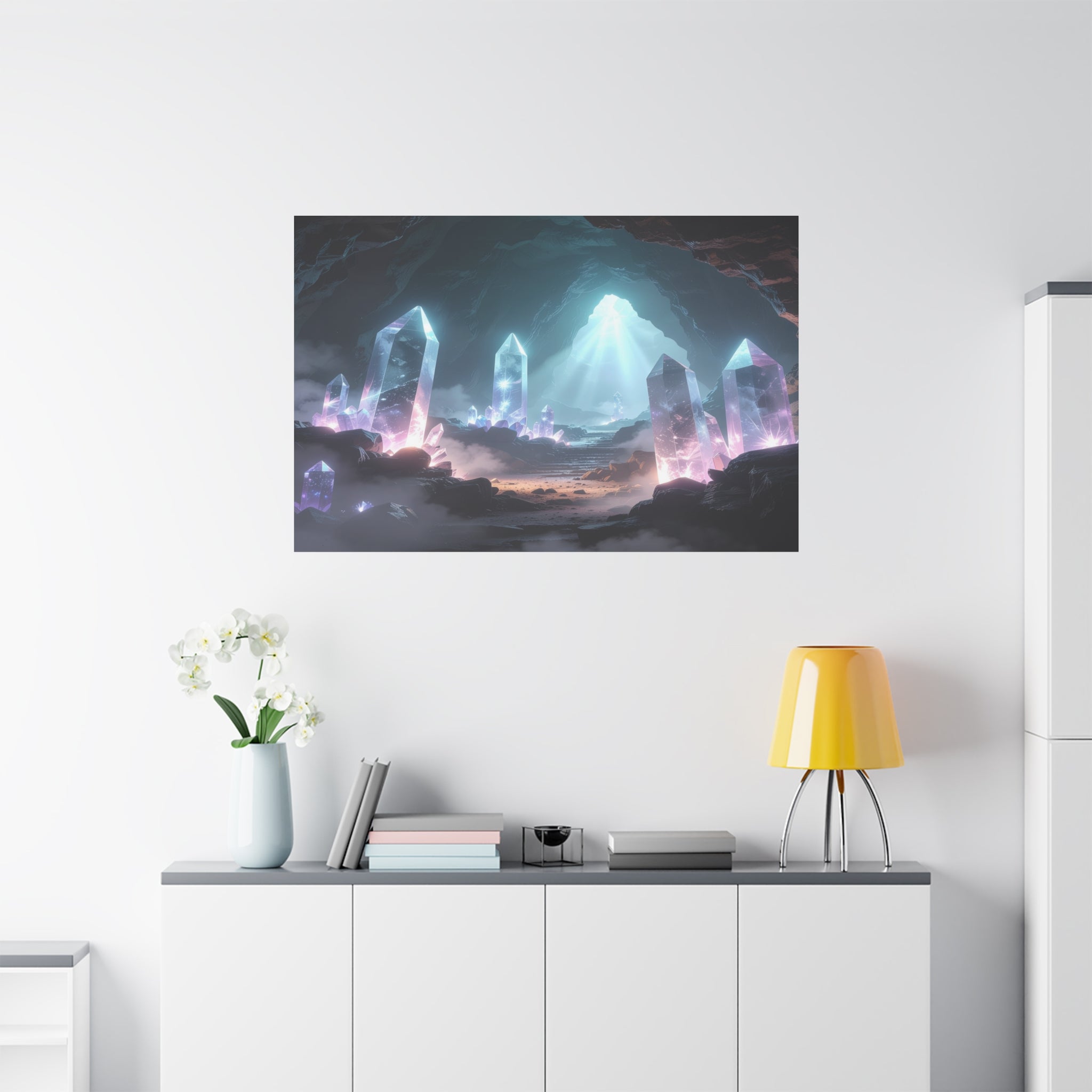 Crystal Reverie: Luminous Cavern Dreamscape, Ethereal Digital Fantasy Art - L’Art Suprême Canvas