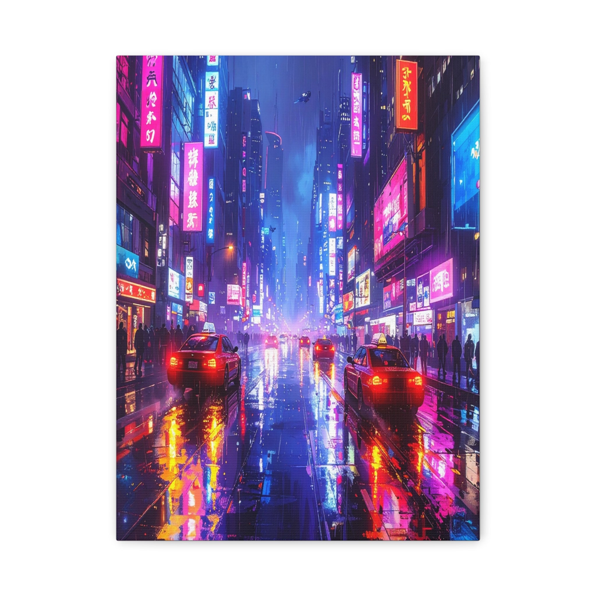 Neon Dystopia: Cyberpunk Metropolis, Urban Night Reflections - L’Art Suprême Canvas