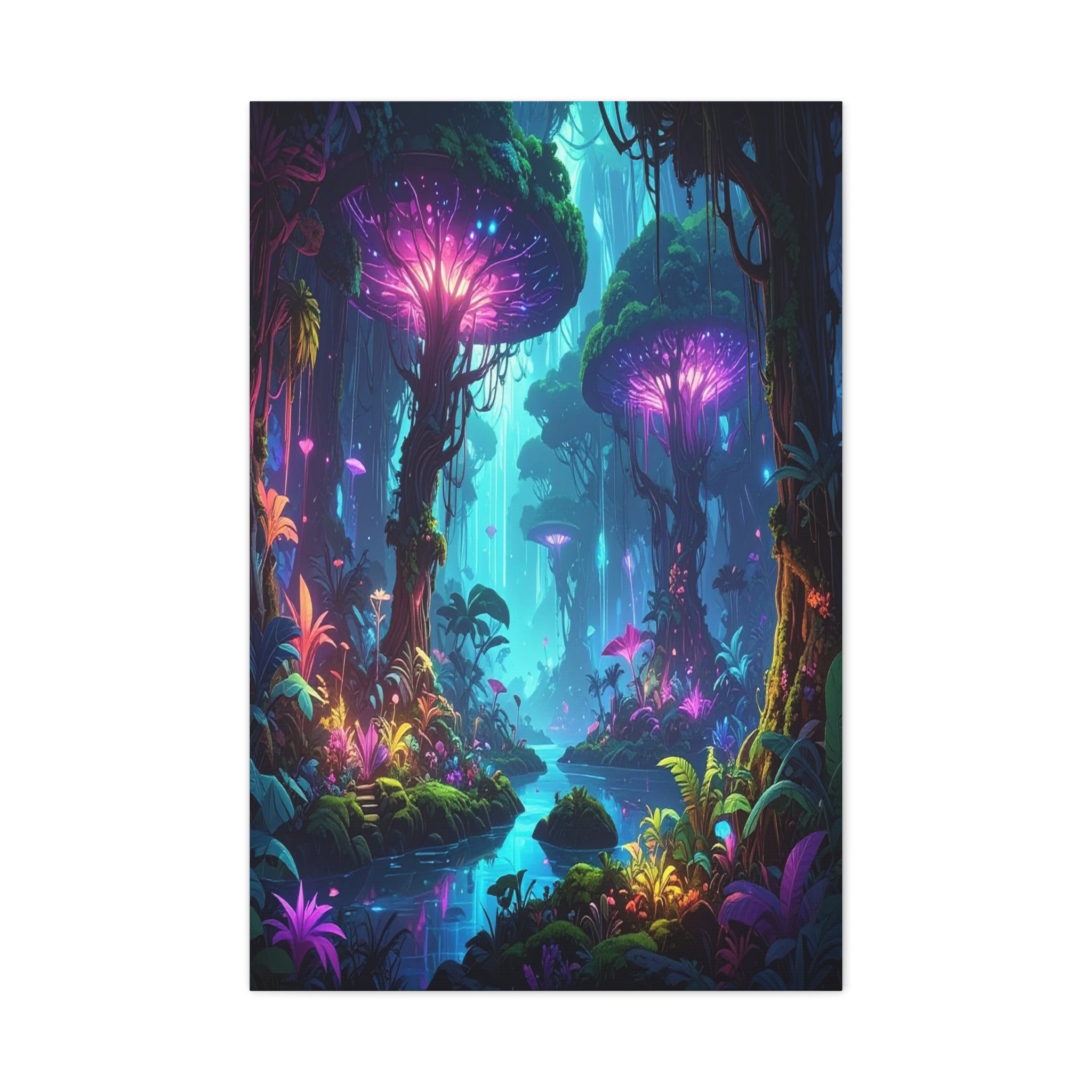 Luminescent Realms: Bioluminescent Forest Fantasy, Digital Art Dreamscape - L’Art Suprême Canvas