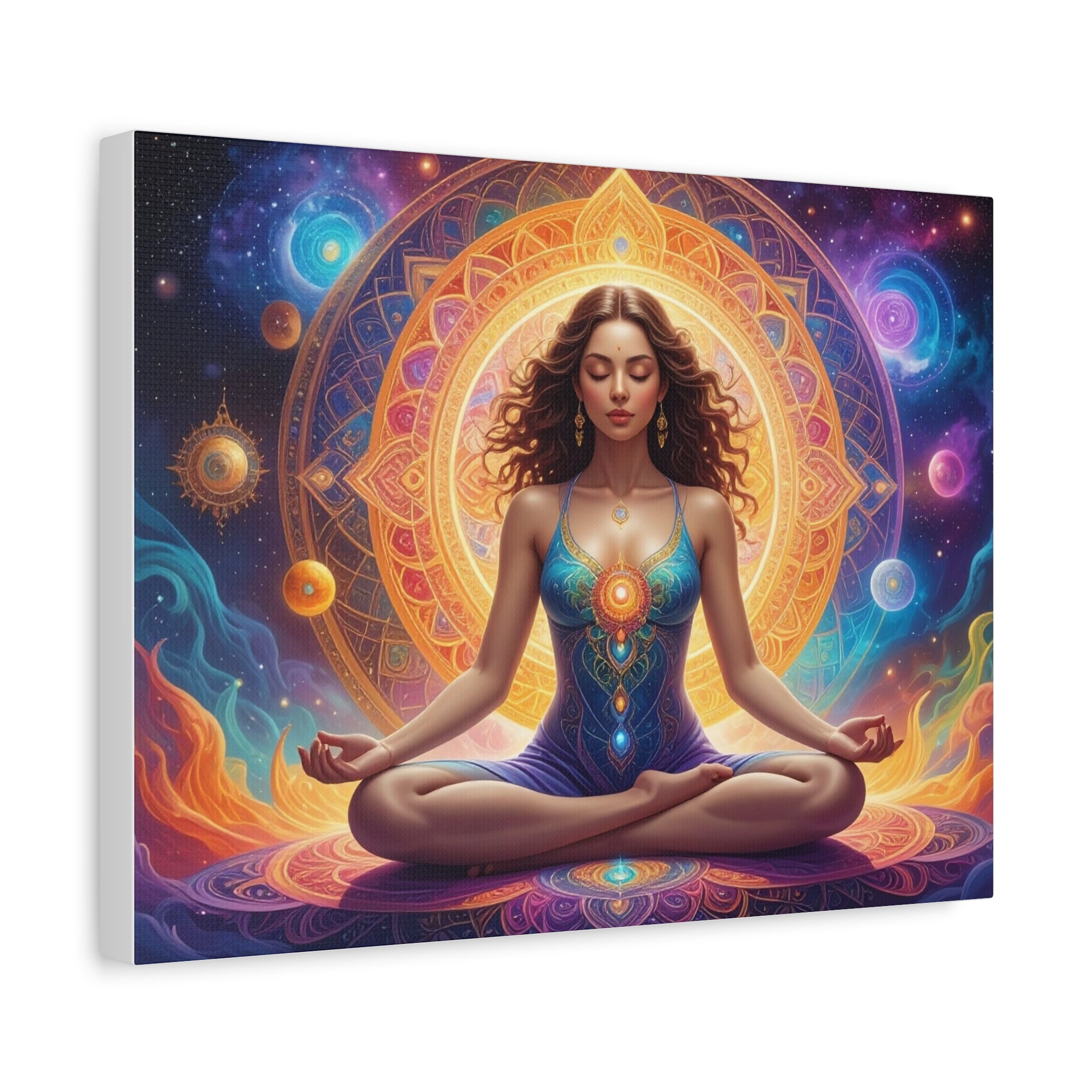 Cosmic Lotus Meditation: Spiritual Energy Mandala, Digital Celestial Art - L’Art Suprême Canvas