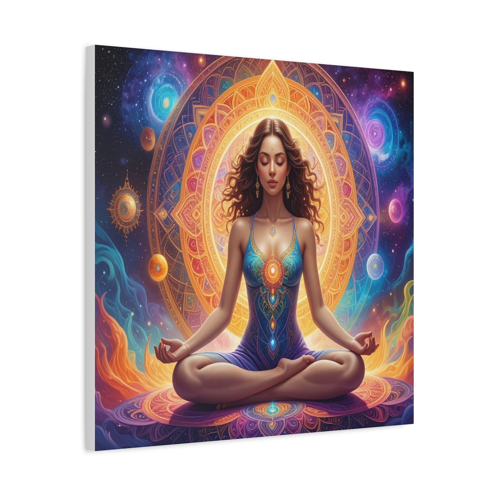 Cosmic Lotus Meditation: Spiritual Energy Mandala, Digital Celestial Art - L’Art Suprême Canvas
