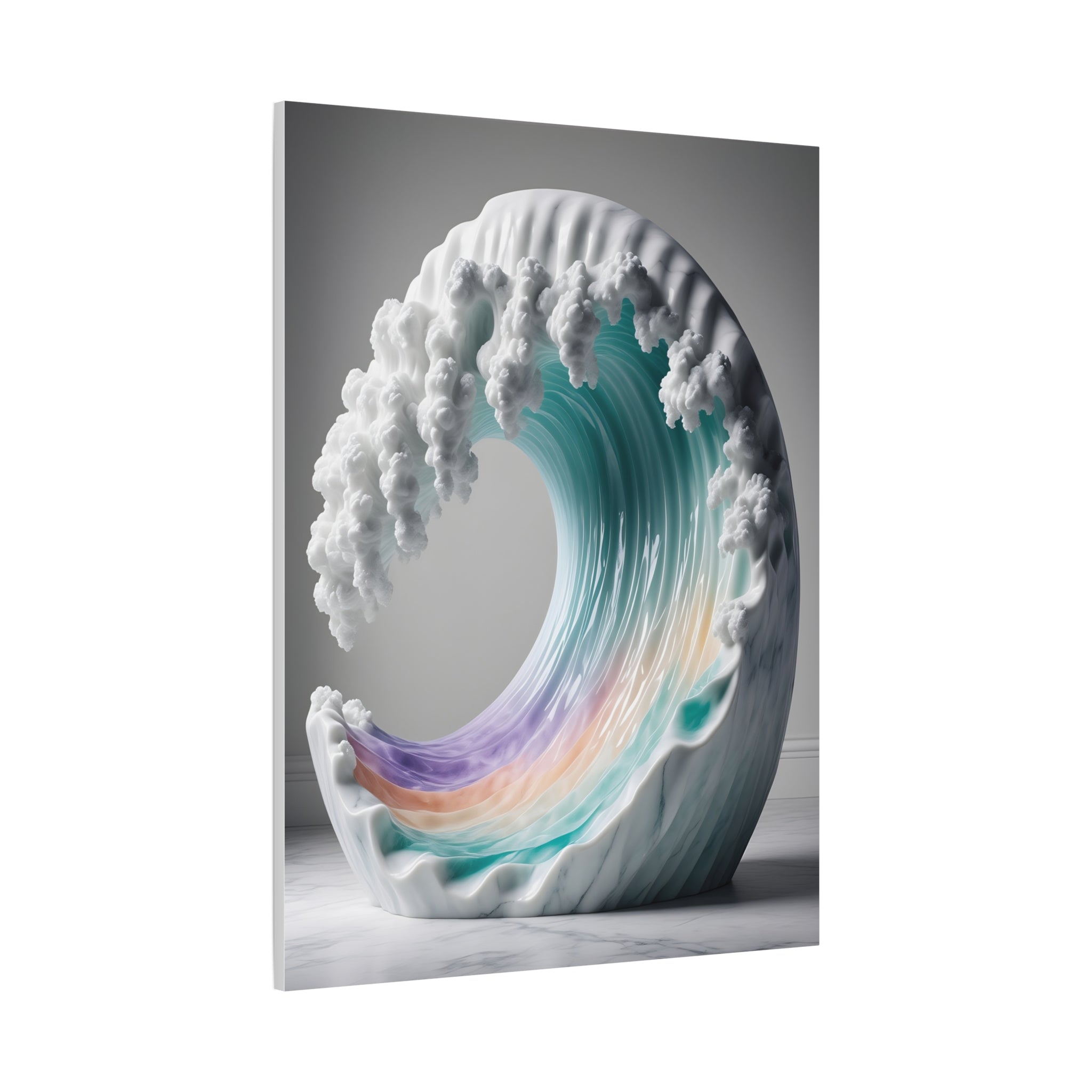 Oceanic Euphoria: Marble Wave Sculpture, Ethereal Aquatic Art - L’Art Suprême Canvas