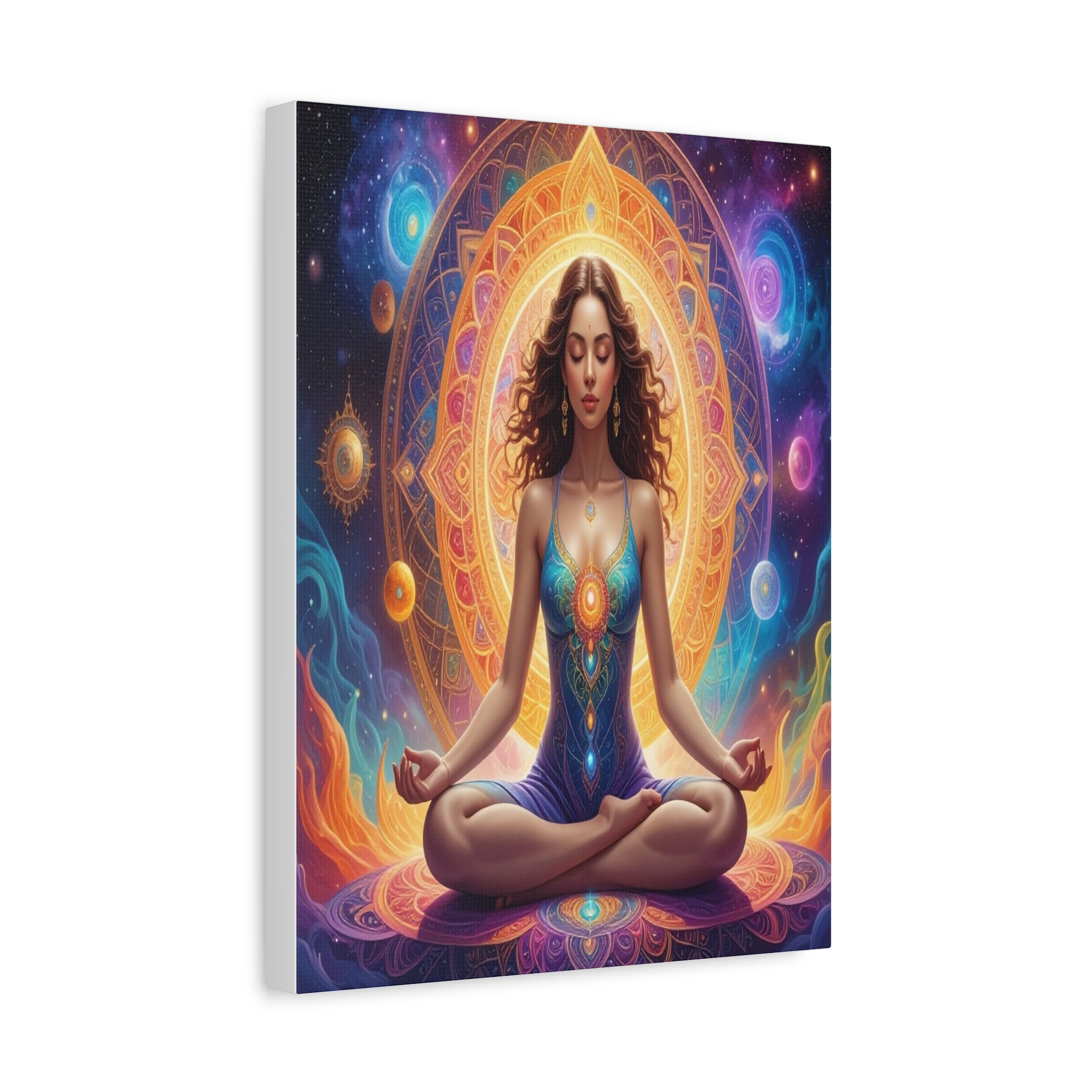 Cosmic Lotus Meditation: Spiritual Energy Mandala, Digital Celestial Art - L’Art Suprême Canvas