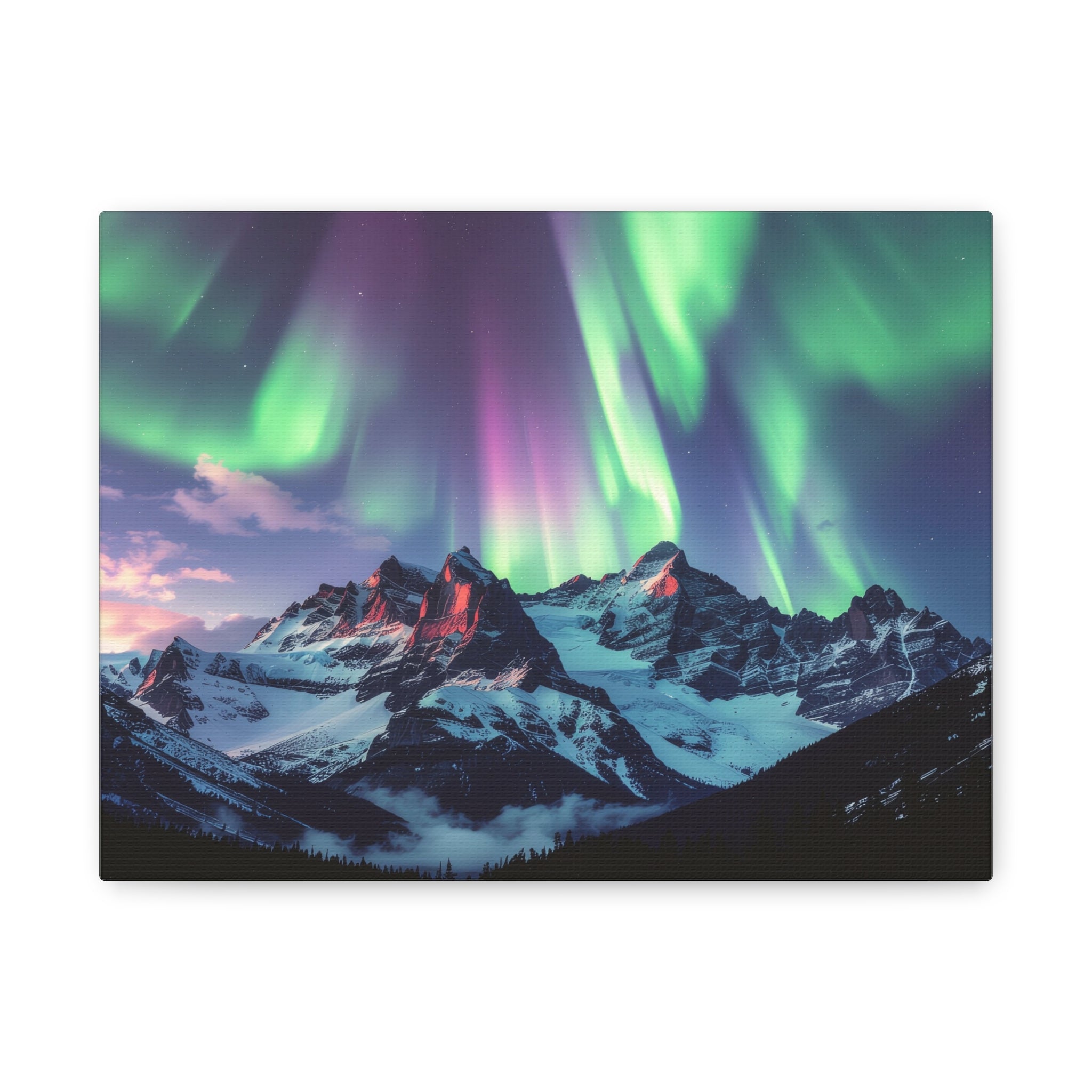 Celestial Symphony: Northern Lights Panorama, Alpine Aurora Wilderness - L’Art Suprême Canvas