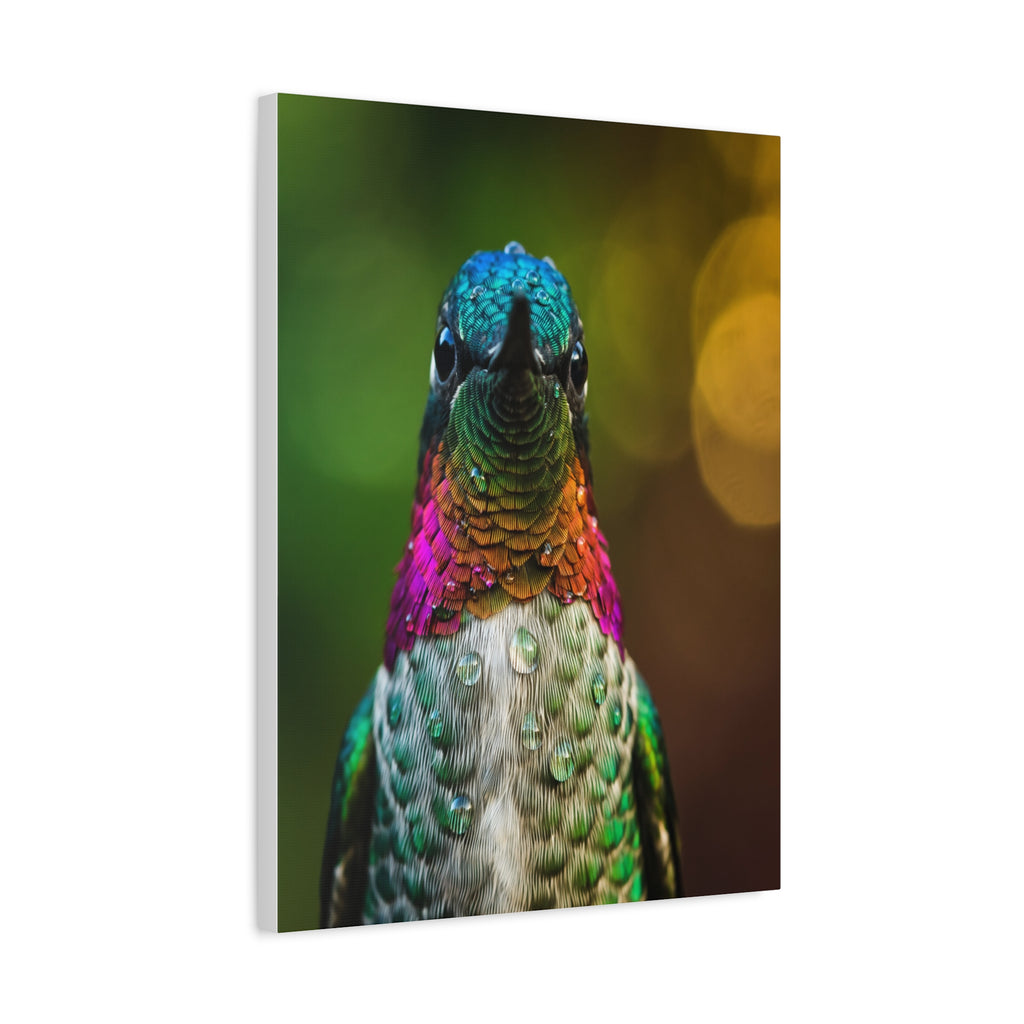 Iridescent Whispers: Hummingbird in Vibrant Plumage, Close-Up Nature Photography - L’Art Suprême Canvas