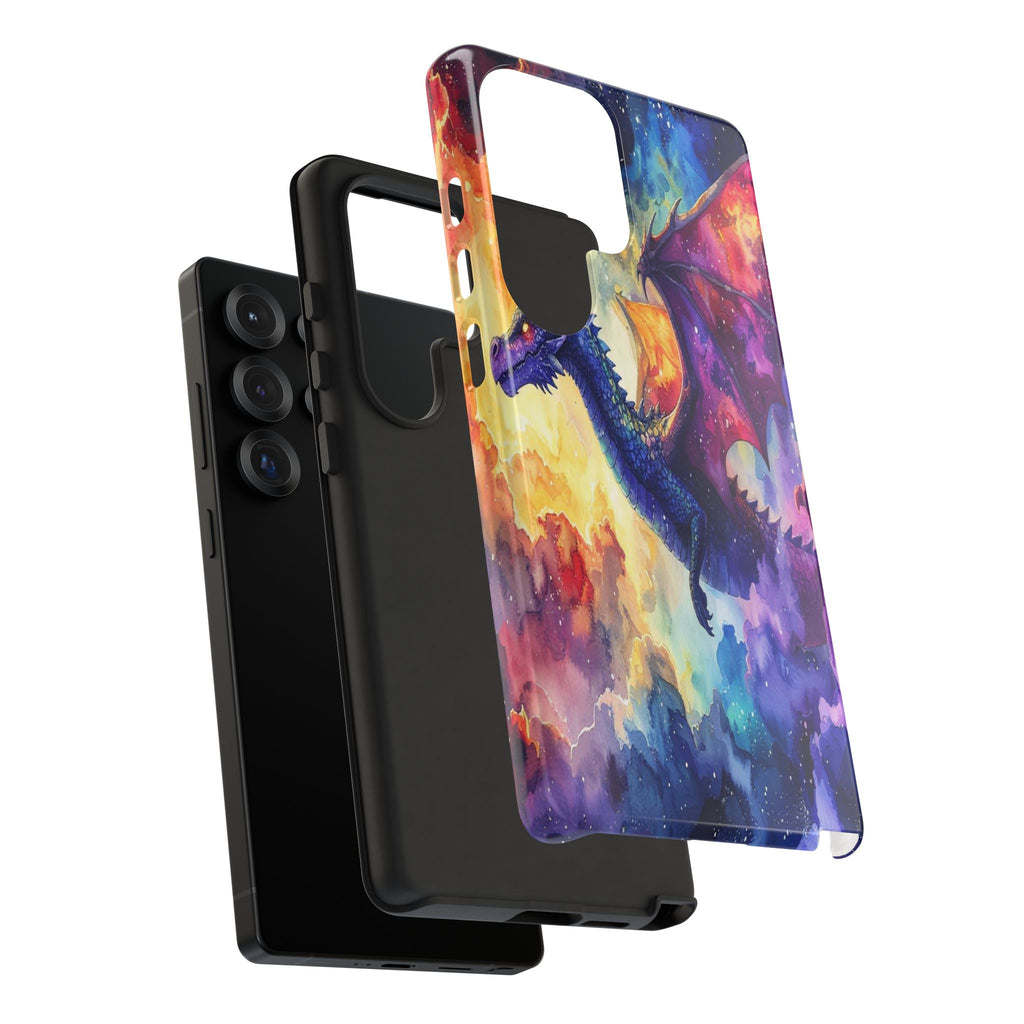 Celestial Dragons' Ascent: Watercolor Fantasy Artwork, Cosmic Nebula Landscape - L’Art Suprême Phone Case