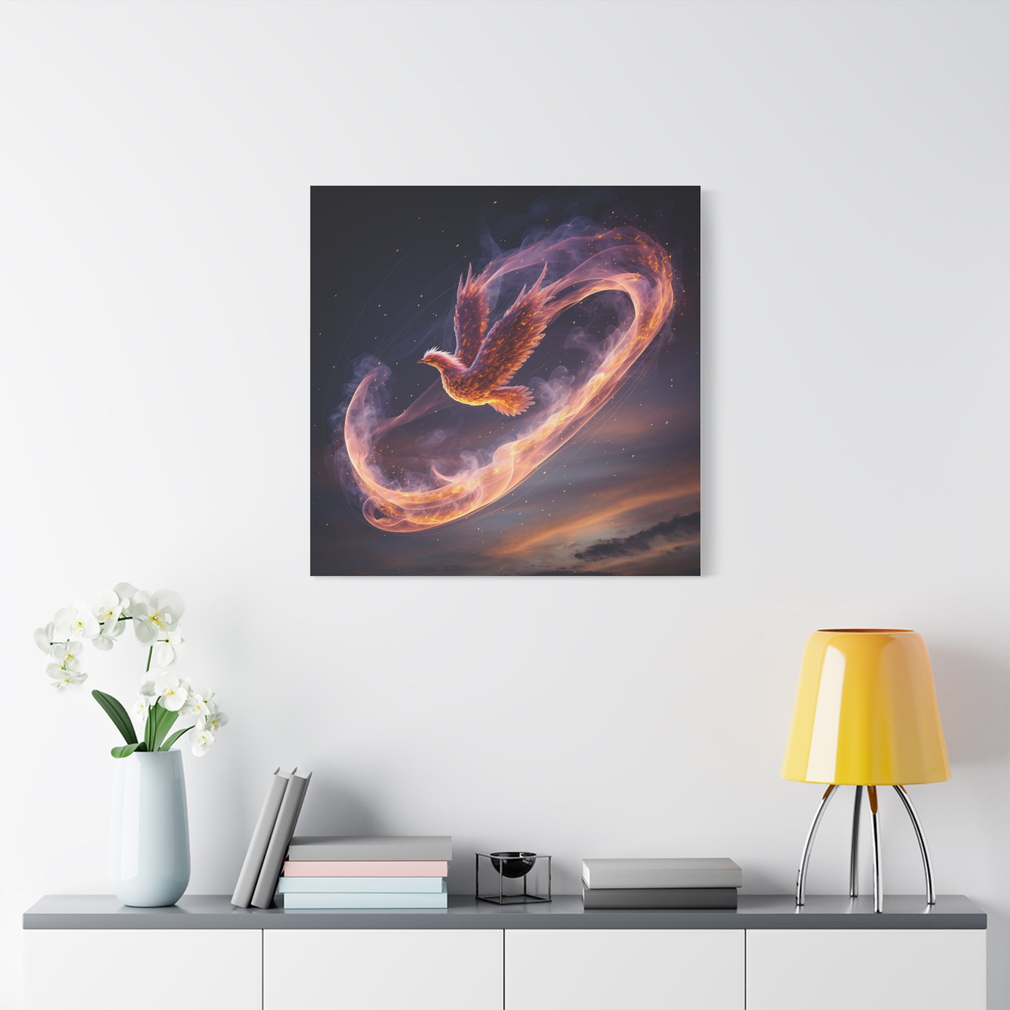 Phoenix of Rebirth: Mythical Fire Bird Digital Painting, Fantasy Flame Creature Artwork - L’Art Suprême Canvas