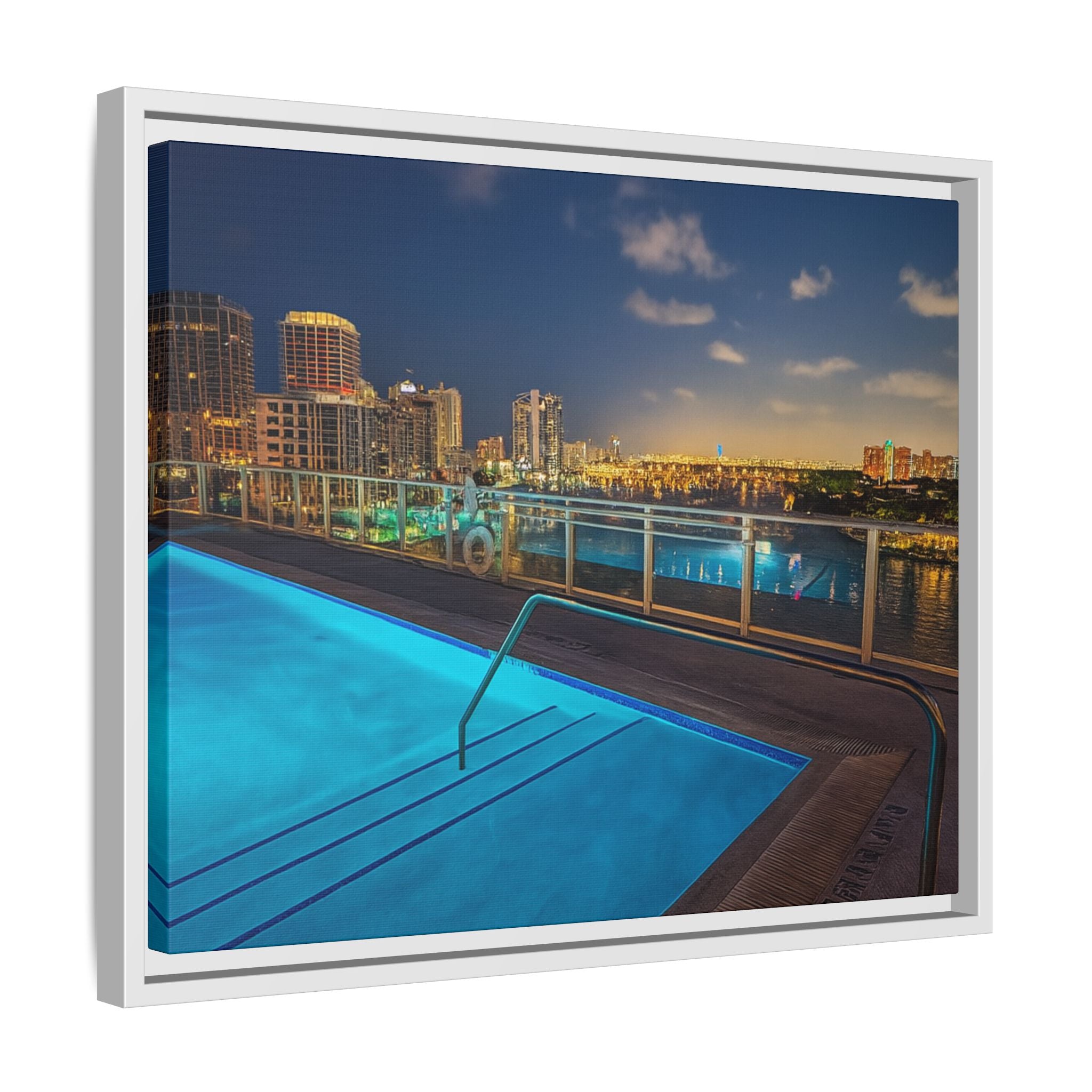 "Skyline Reflections" – Framed Canvas Print