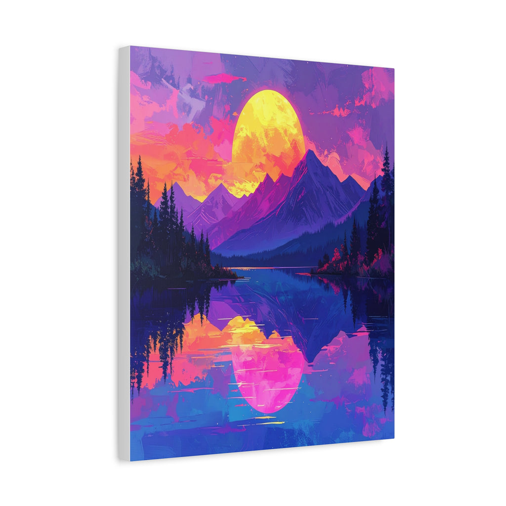 Twilight Symmetry: Neon Mountain Landscape, Vaporwave Digital Art - L’Art Suprême Canvas