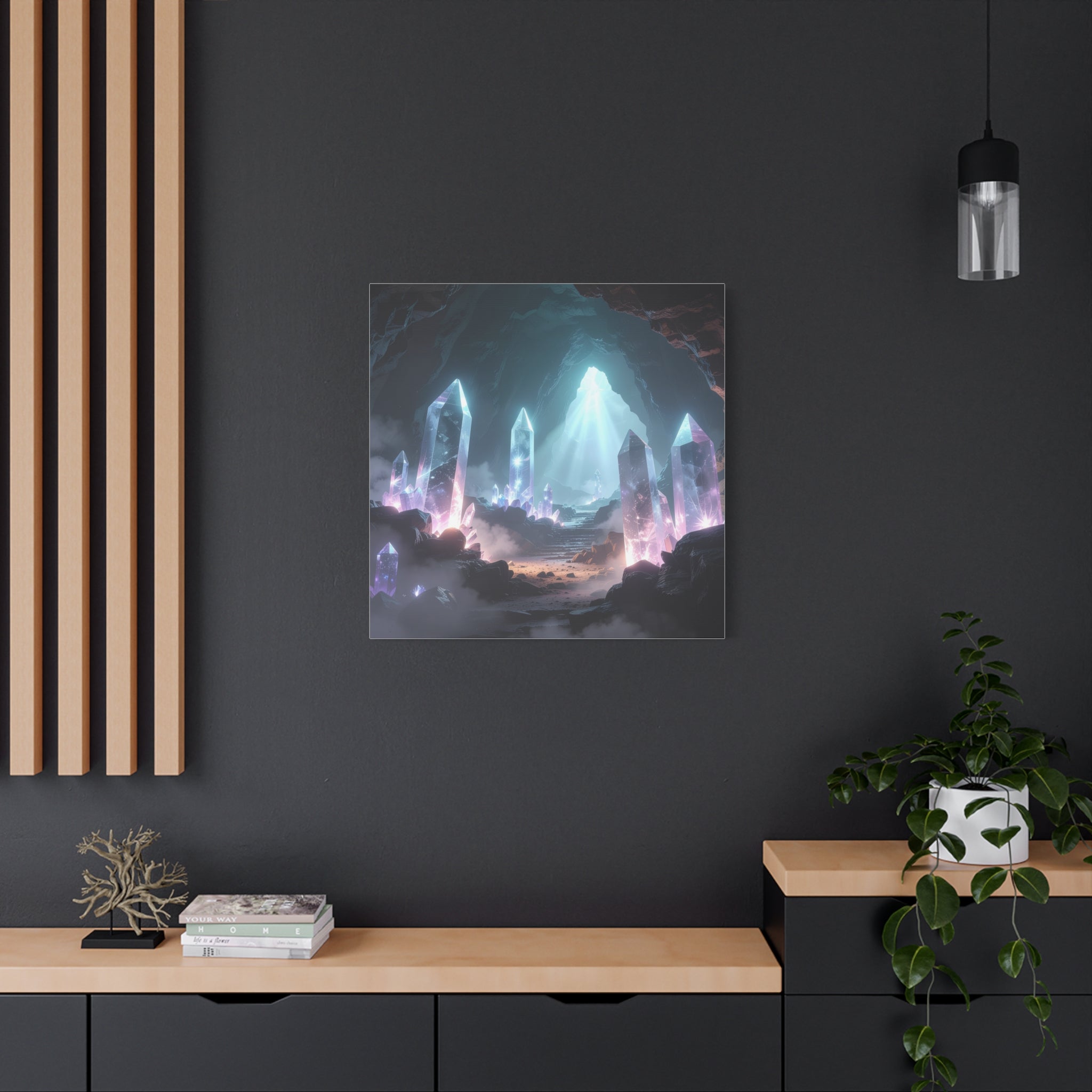 Crystal Reverie: Luminous Cavern Dreamscape, Ethereal Digital Fantasy Art - L’Art Suprême Canvas