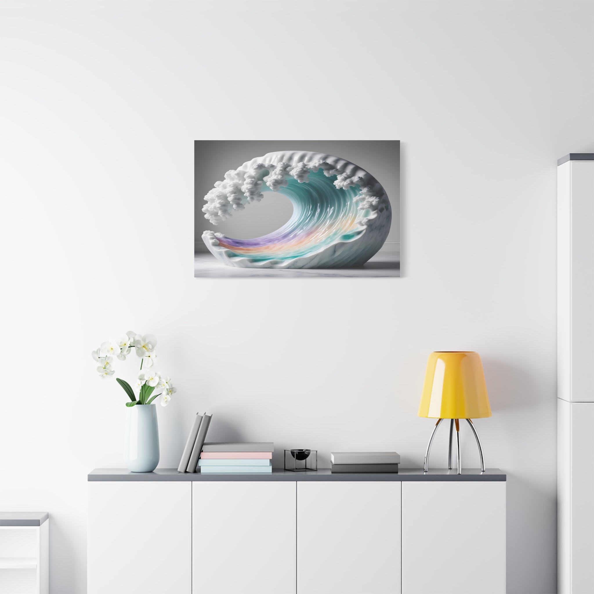 Oceanic Euphoria: Marble Wave Sculpture, Ethereal Aquatic Art - L’Art Suprême Canvas