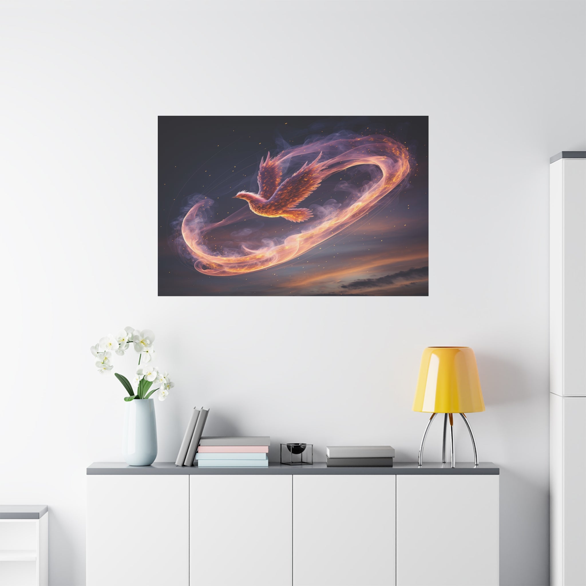 Phoenix of Rebirth: Mythical Fire Bird Digital Painting, Fantasy Flame Creature Artwork - L’Art Suprême Canvas