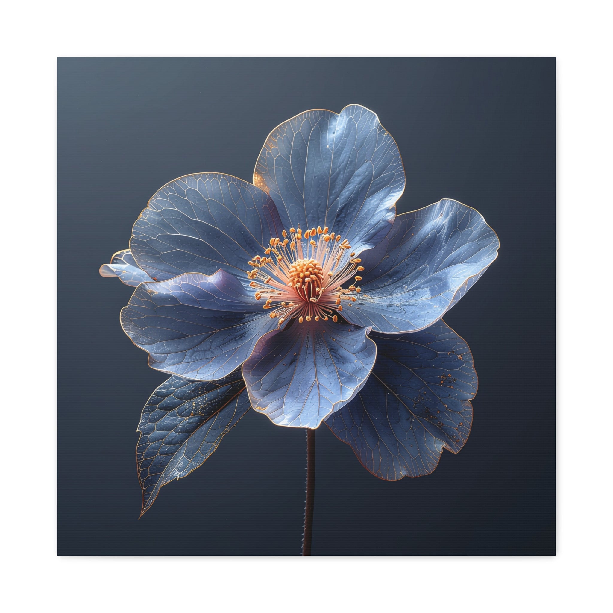 Ethereal Blue: Macro Botanical Photography, Delicate Floral Veins - L’Art Suprême Canvas