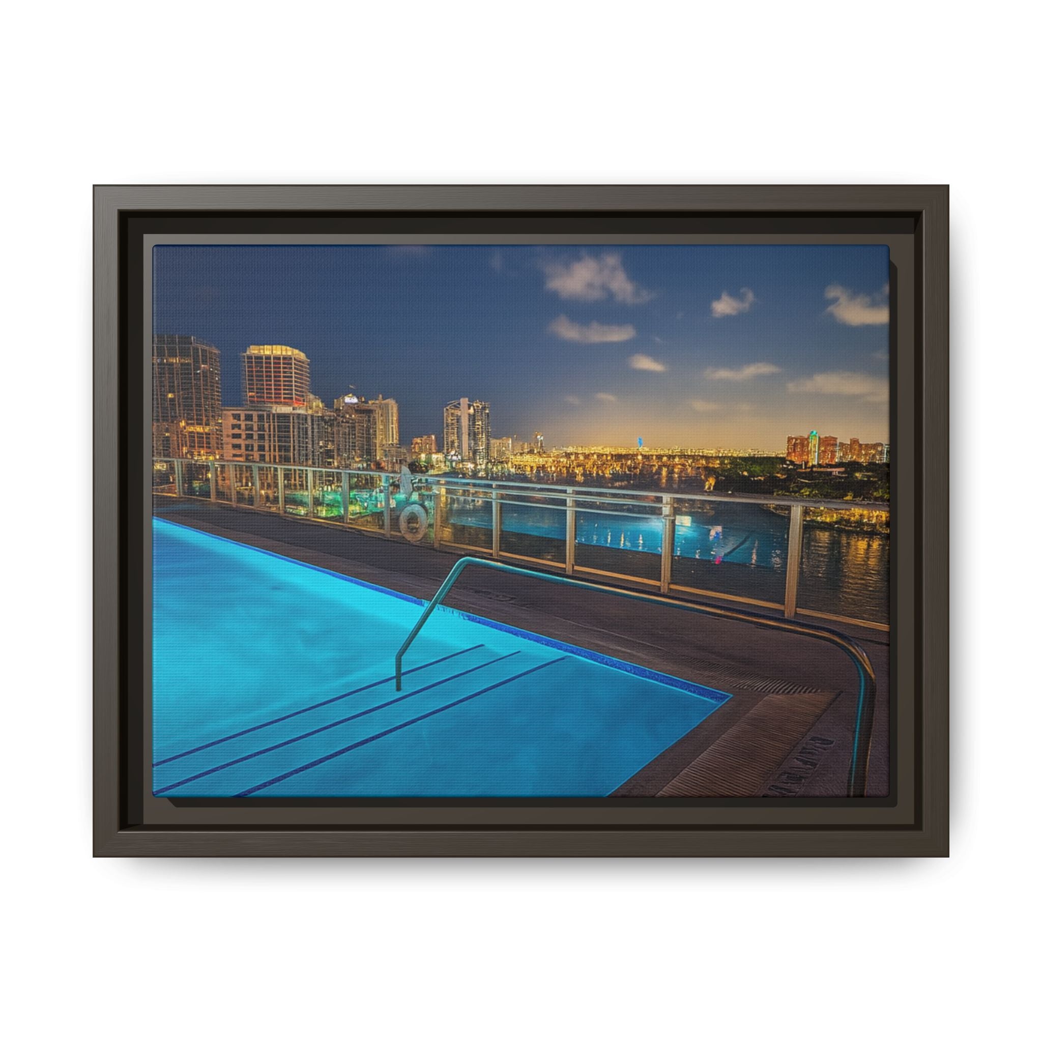 "Skyline Reflections" – Framed Canvas Print