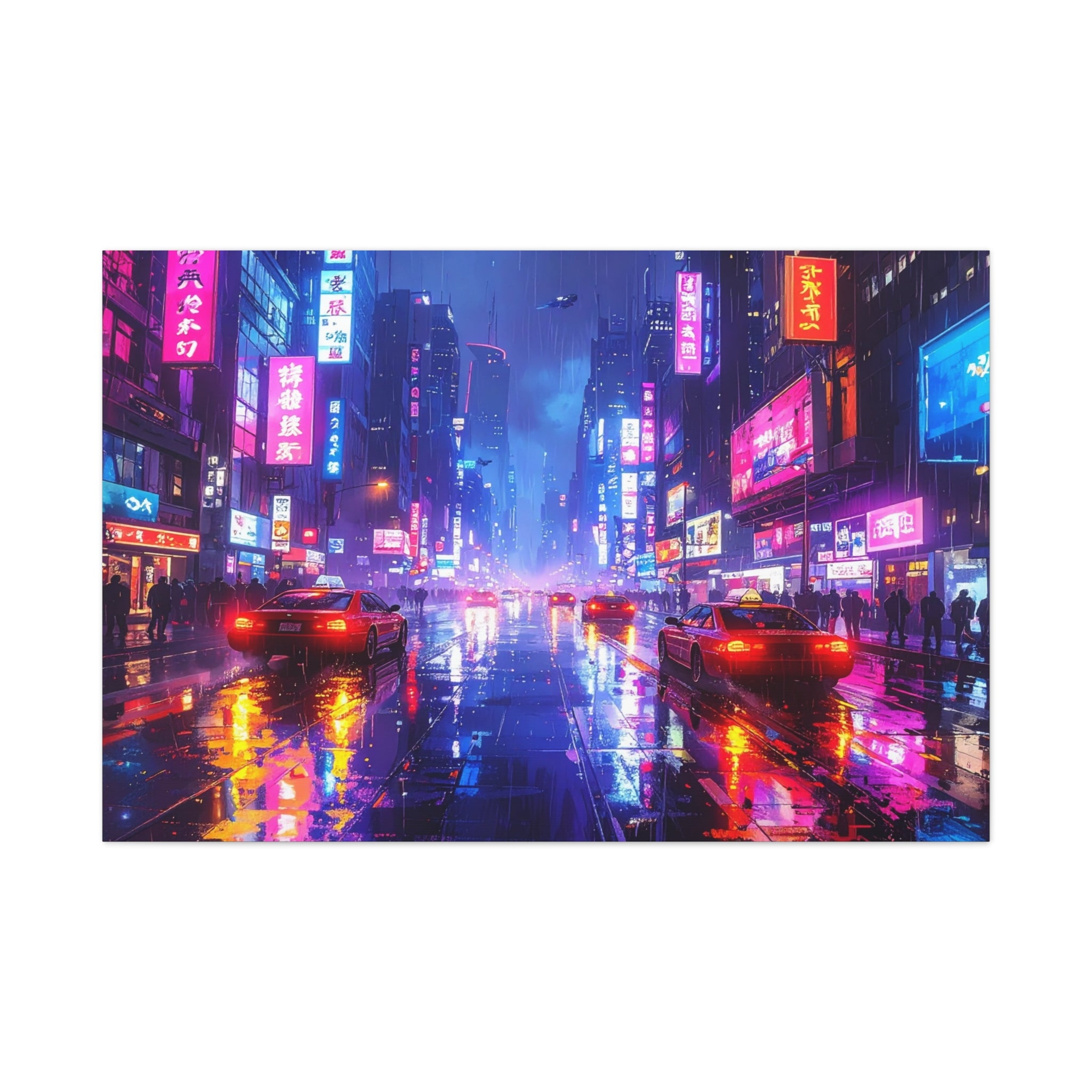Neon Dystopia: Cyberpunk Metropolis, Urban Night Reflections - L’Art Suprême Canvas