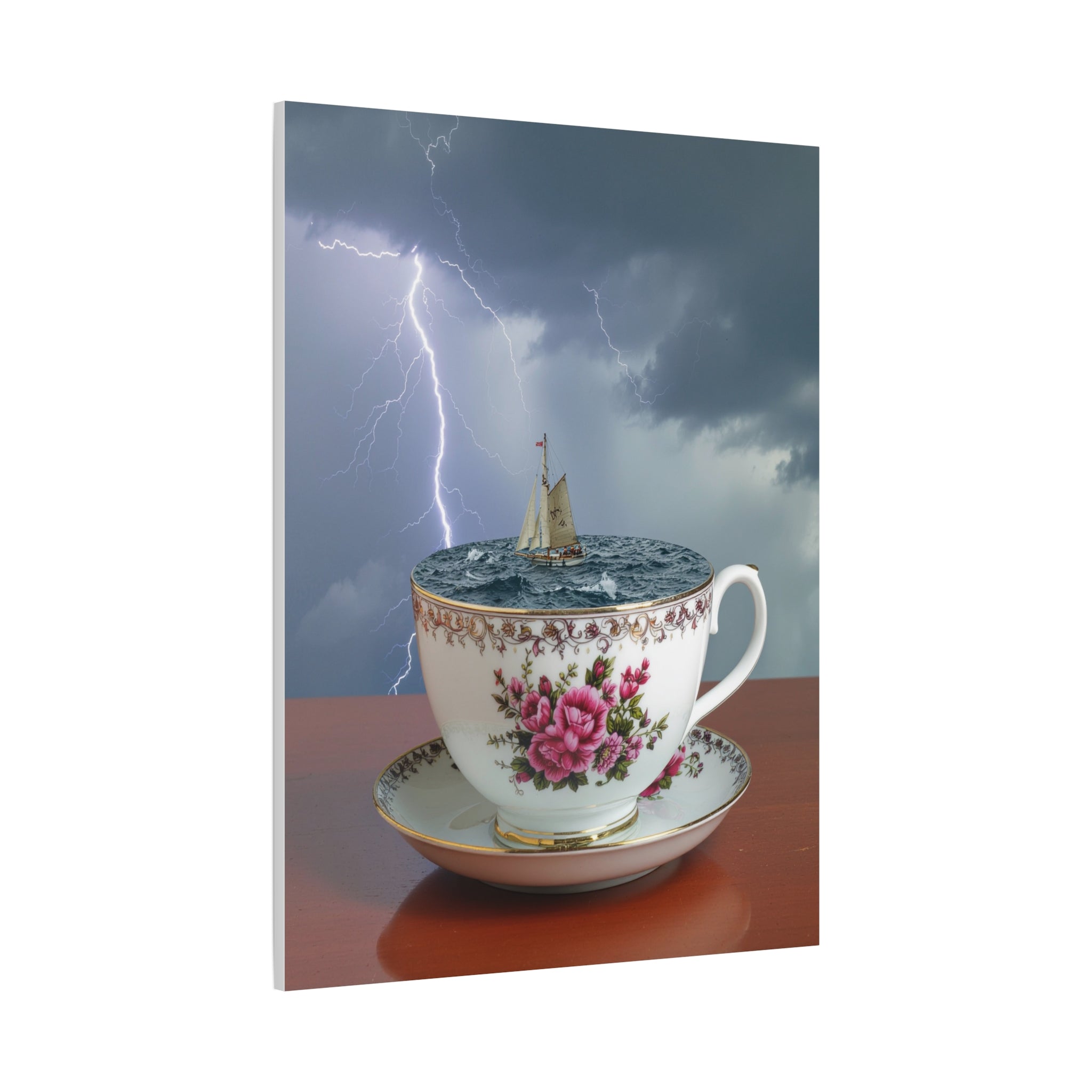 Tempest in a Teacup: Surreal Maritime Digital Art, Porcelain Seascape Narrative - L’Art Suprême Canvas