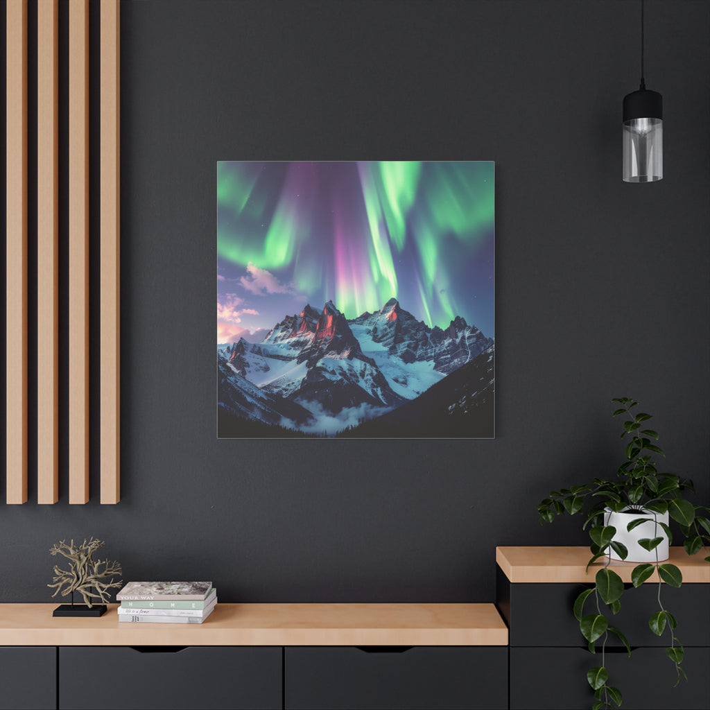 Celestial Symphony: Northern Lights Panorama, Alpine Aurora Wilderness - L’Art Suprême Canvas