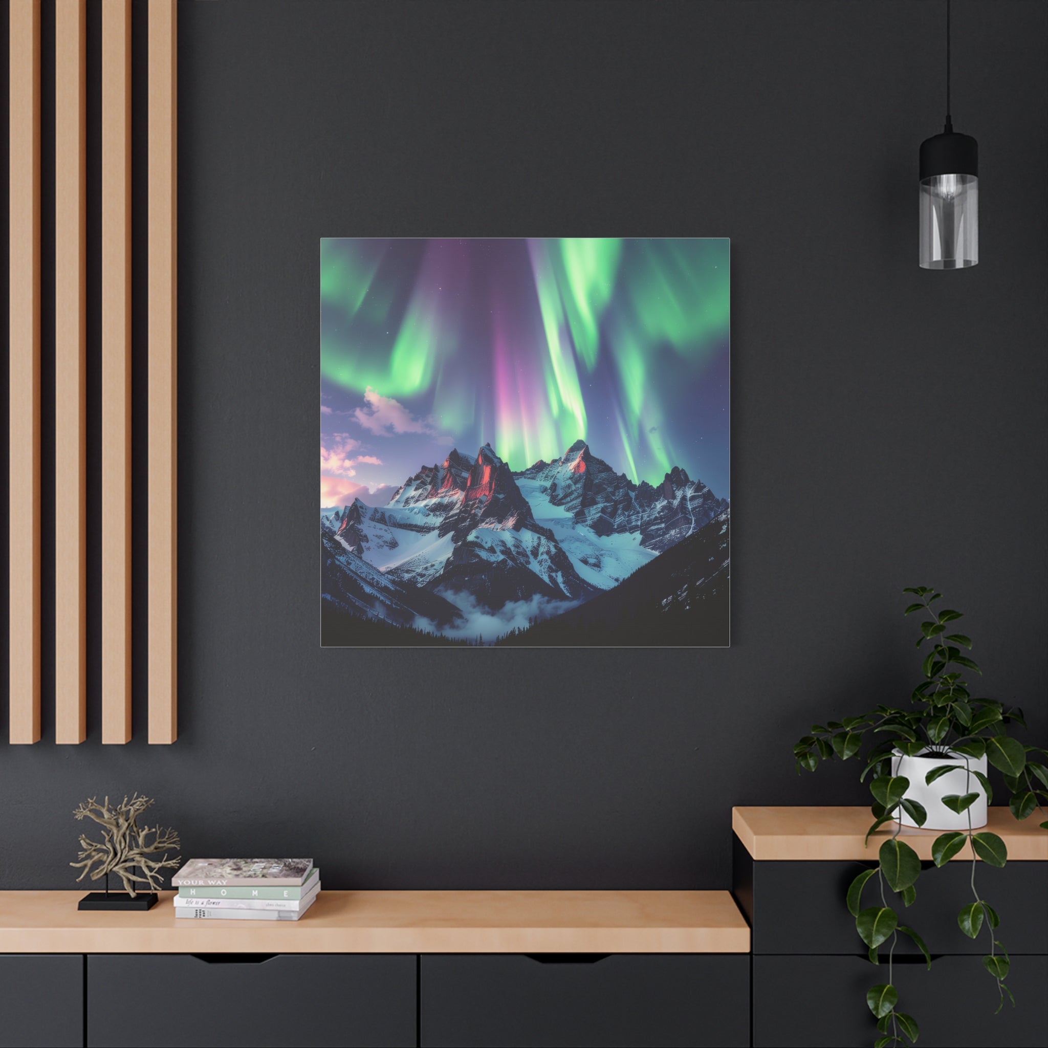 Celestial Symphony: Northern Lights Panorama, Alpine Aurora Wilderness - L’Art Suprême Canvas