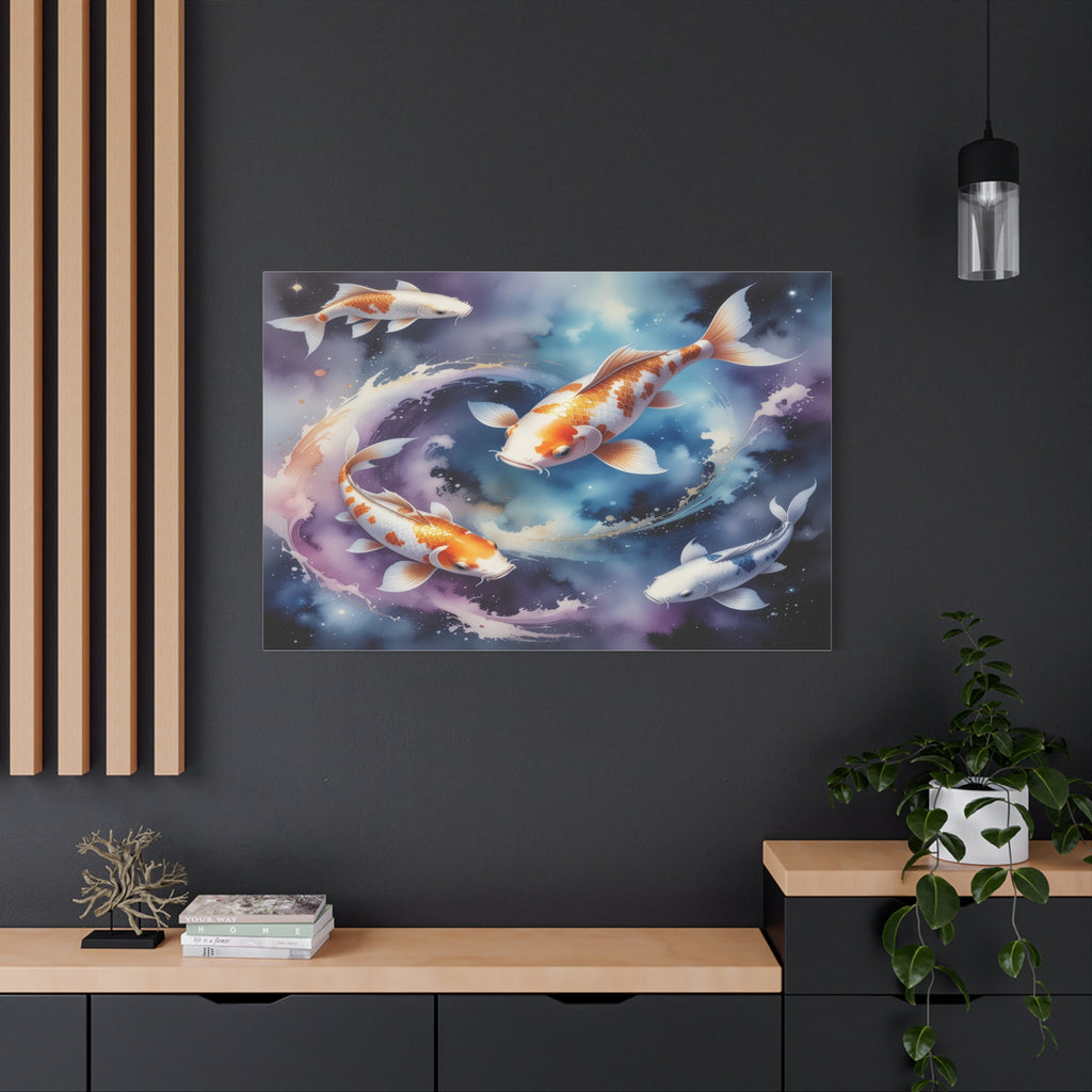 Cosmic Koi Symphony: Ethereal Underwater Space Journey, Digital Watercolor Fantasy - L’Art Suprême Canvas
