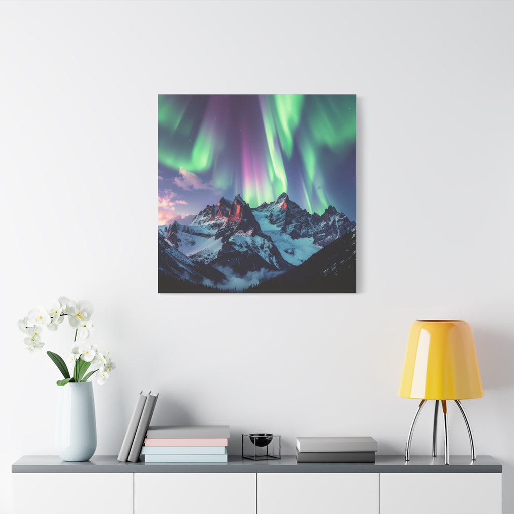 Celestial Symphony: Northern Lights Panorama, Alpine Aurora Wilderness - L’Art Suprême Canvas