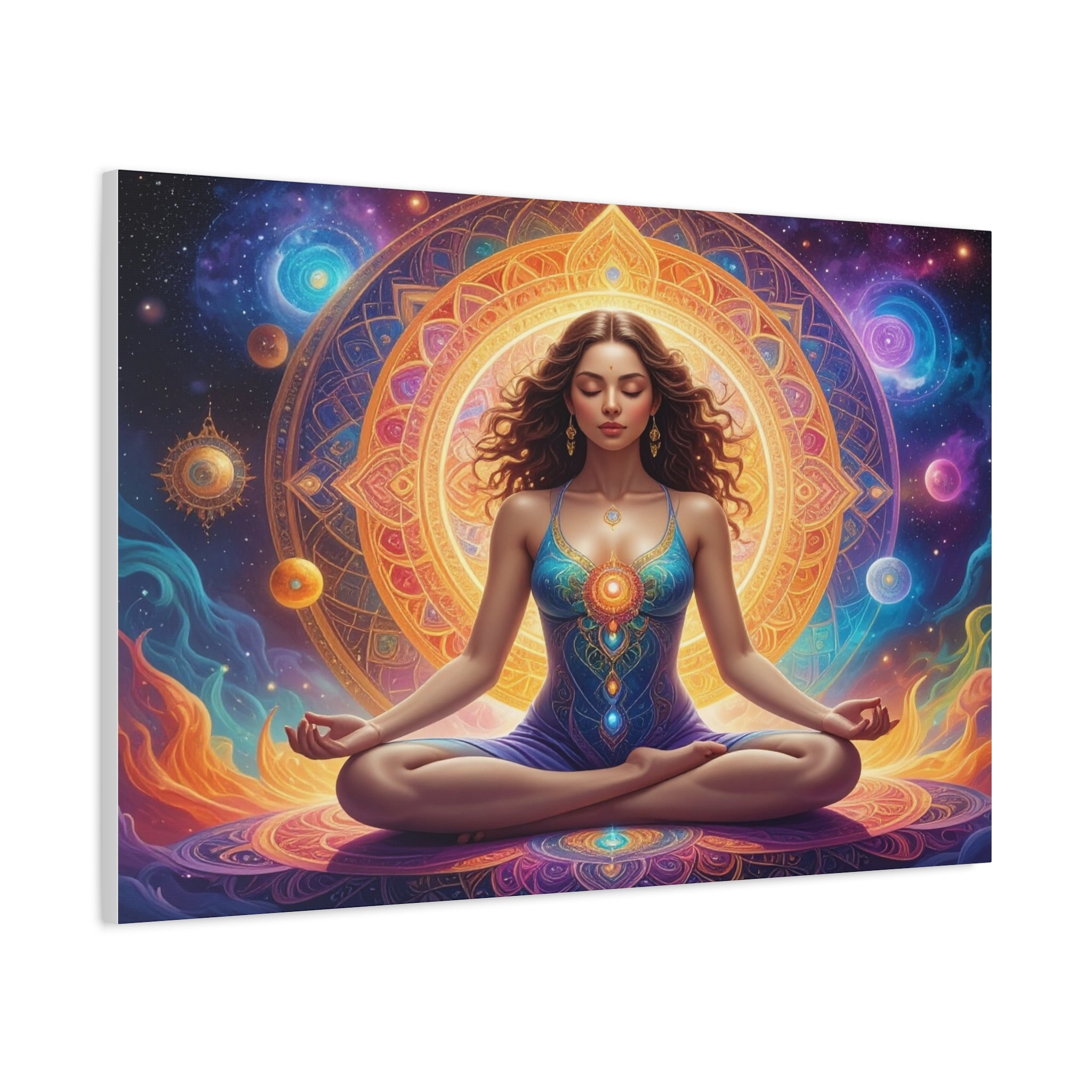 Cosmic Lotus Meditation: Spiritual Energy Mandala, Digital Celestial Art - L’Art Suprême Canvas