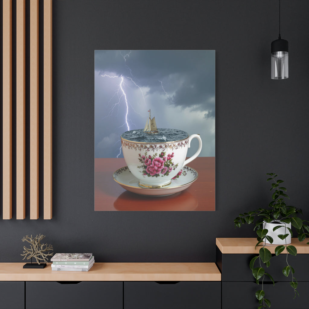 Tempest in a Teacup: Surreal Maritime Digital Art, Porcelain Seascape Narrative - L’Art Suprême Canvas