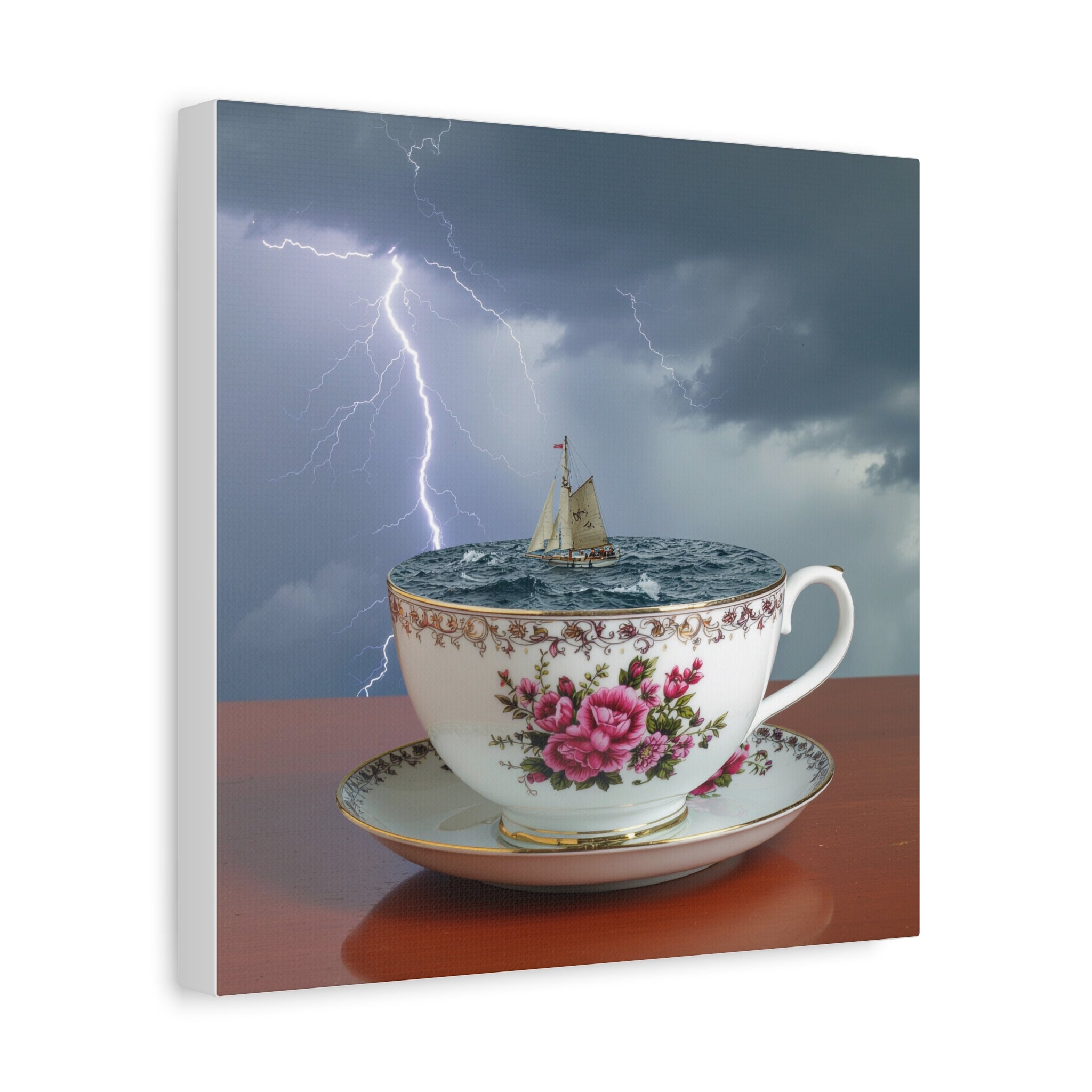 Tempest in a Teacup: Surreal Maritime Digital Art, Porcelain Seascape Narrative - L’Art Suprême Canvas