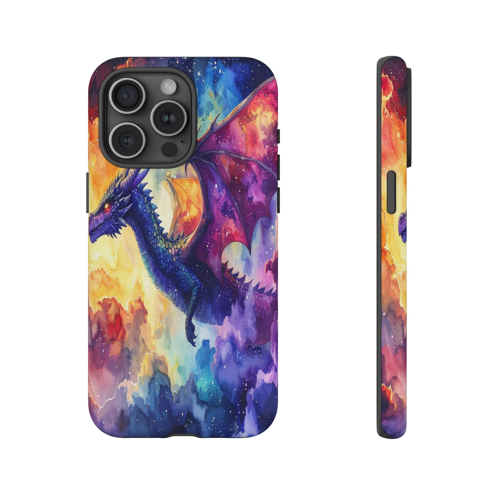 Celestial Dragons' Ascent: Watercolor Fantasy Artwork, Cosmic Nebula Landscape - L’Art Suprême Phone Case