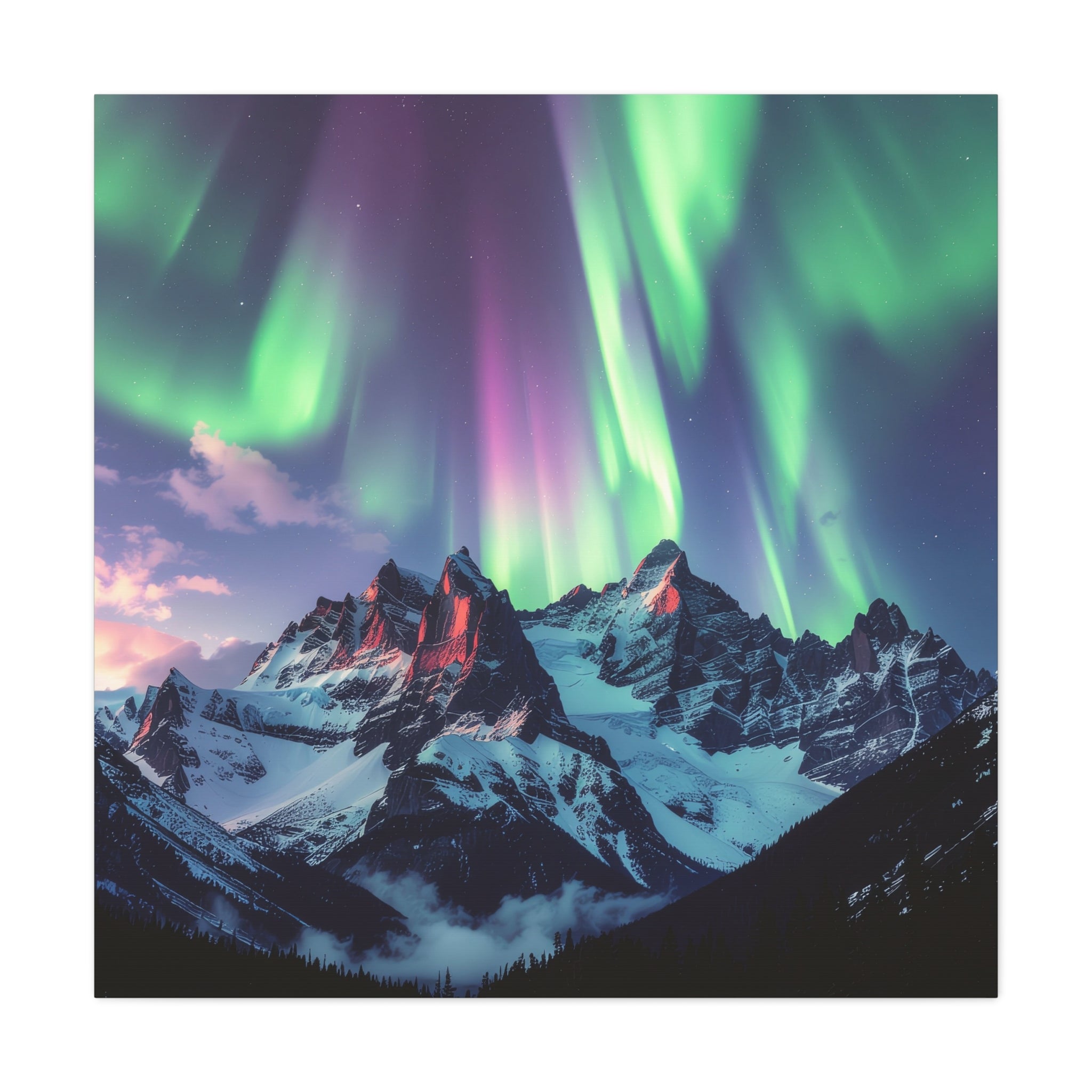 Celestial Symphony: Northern Lights Panorama, Alpine Aurora Wilderness - L’Art Suprême Canvas