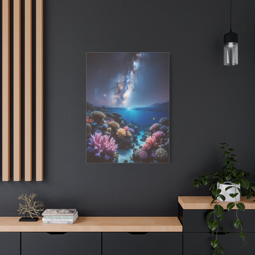 Cosmic Reef Harmony: Underwater Seascape Panorama, Milky Way Marine Dreamscape - L’Art Suprême Canvas