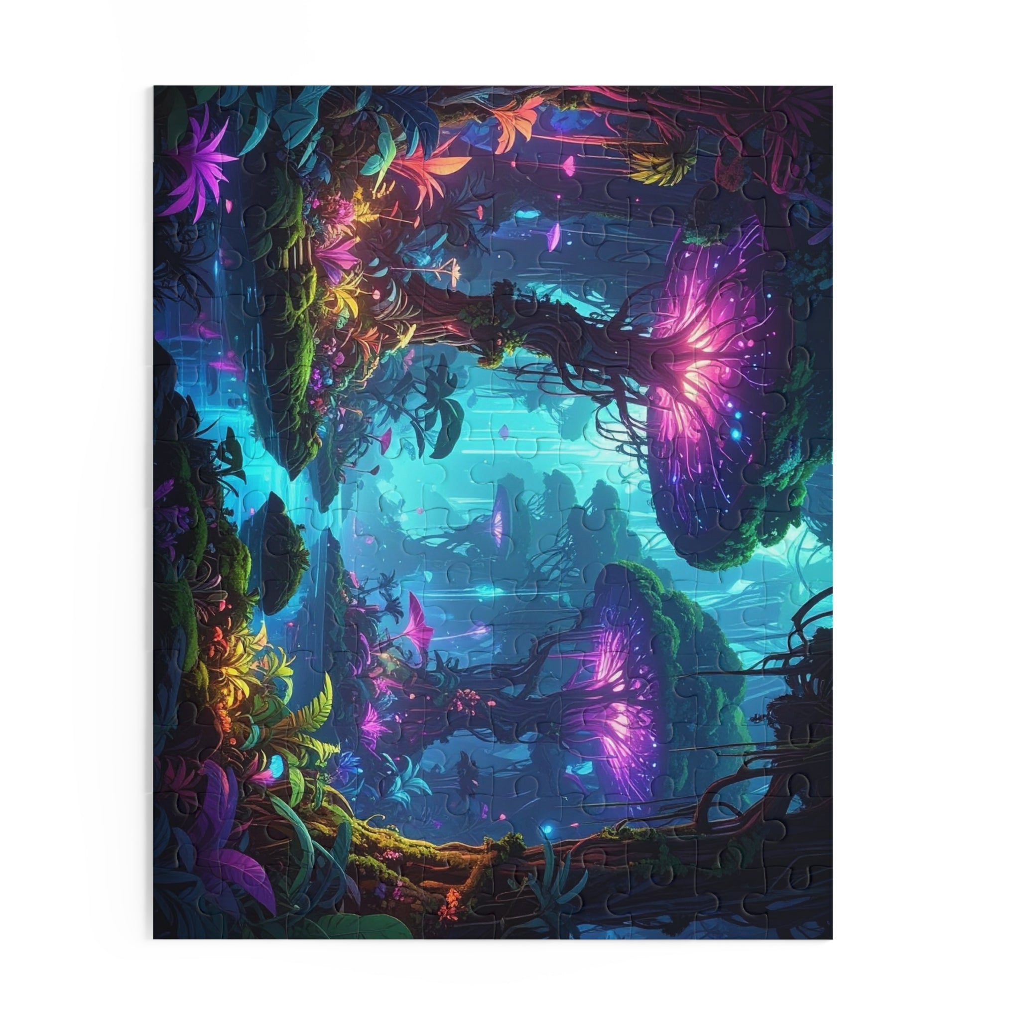 Luminescent Realms: Bioluminescent Forest Dreamscape, Sci-Fi Fantasy Digital Art -  L'Art Puzzle