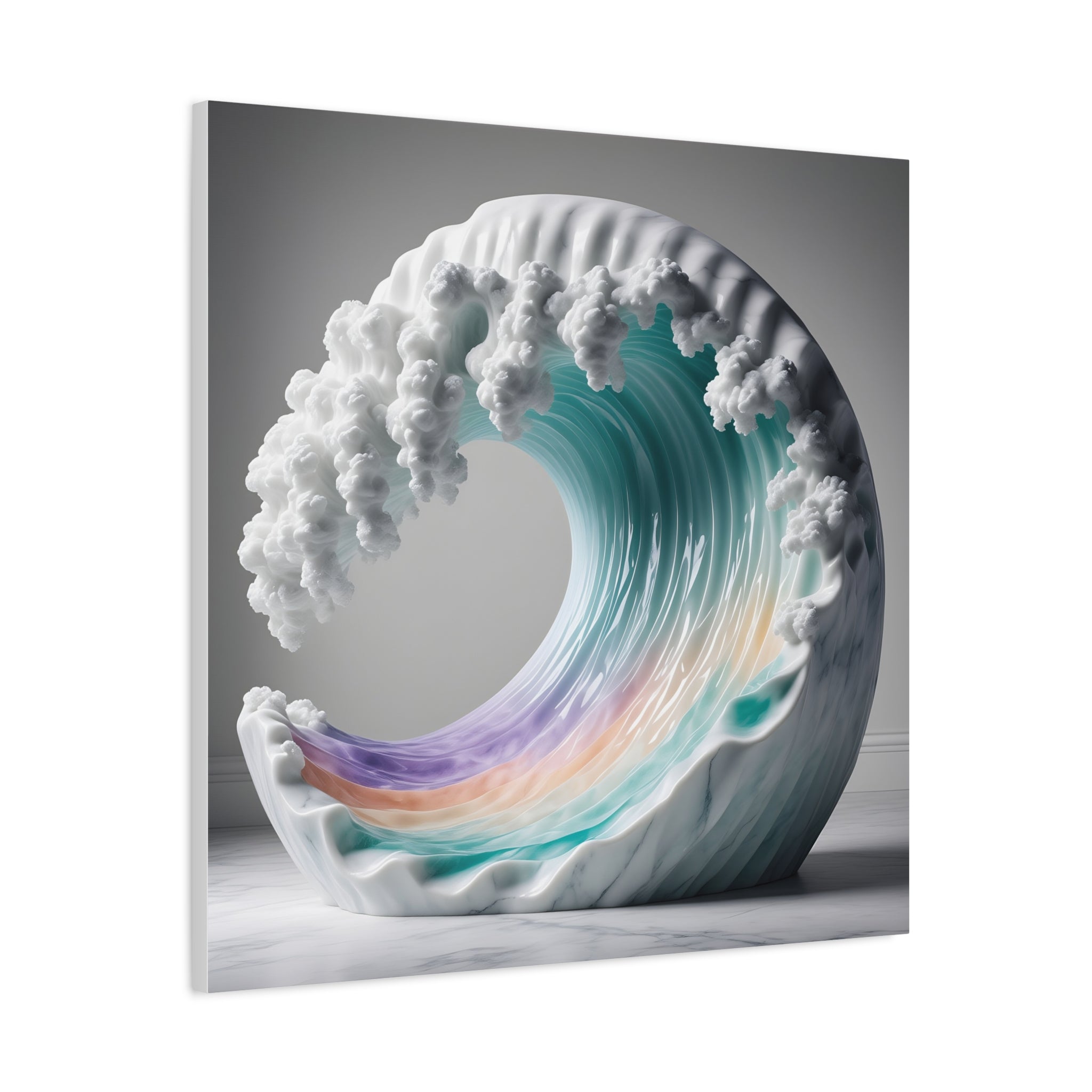 Oceanic Euphoria: Marble Wave Sculpture, Ethereal Aquatic Art - L’Art Suprême Canvas