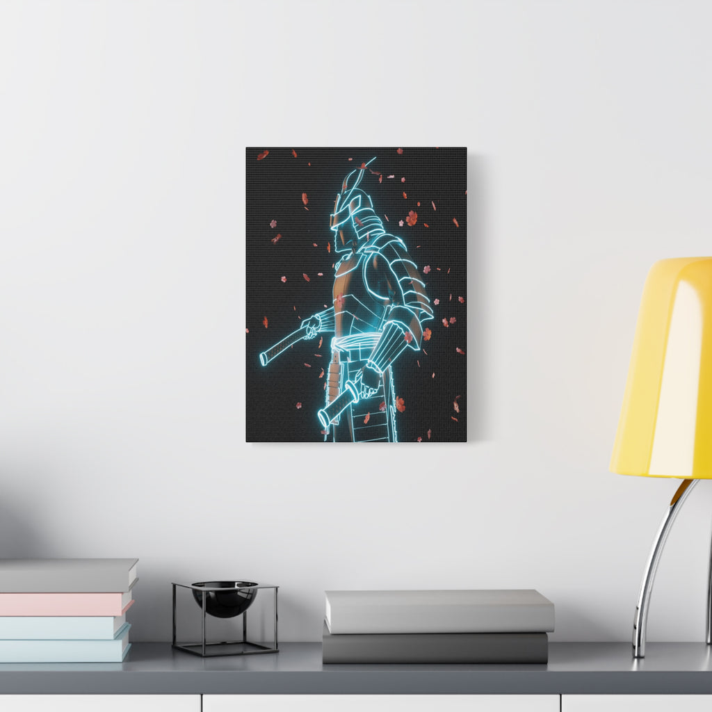 Neon Samurai: Digital Warrior, Cyberpunk Fusion, Glowing Wireframe Armor - L’Art Suprême Canvas