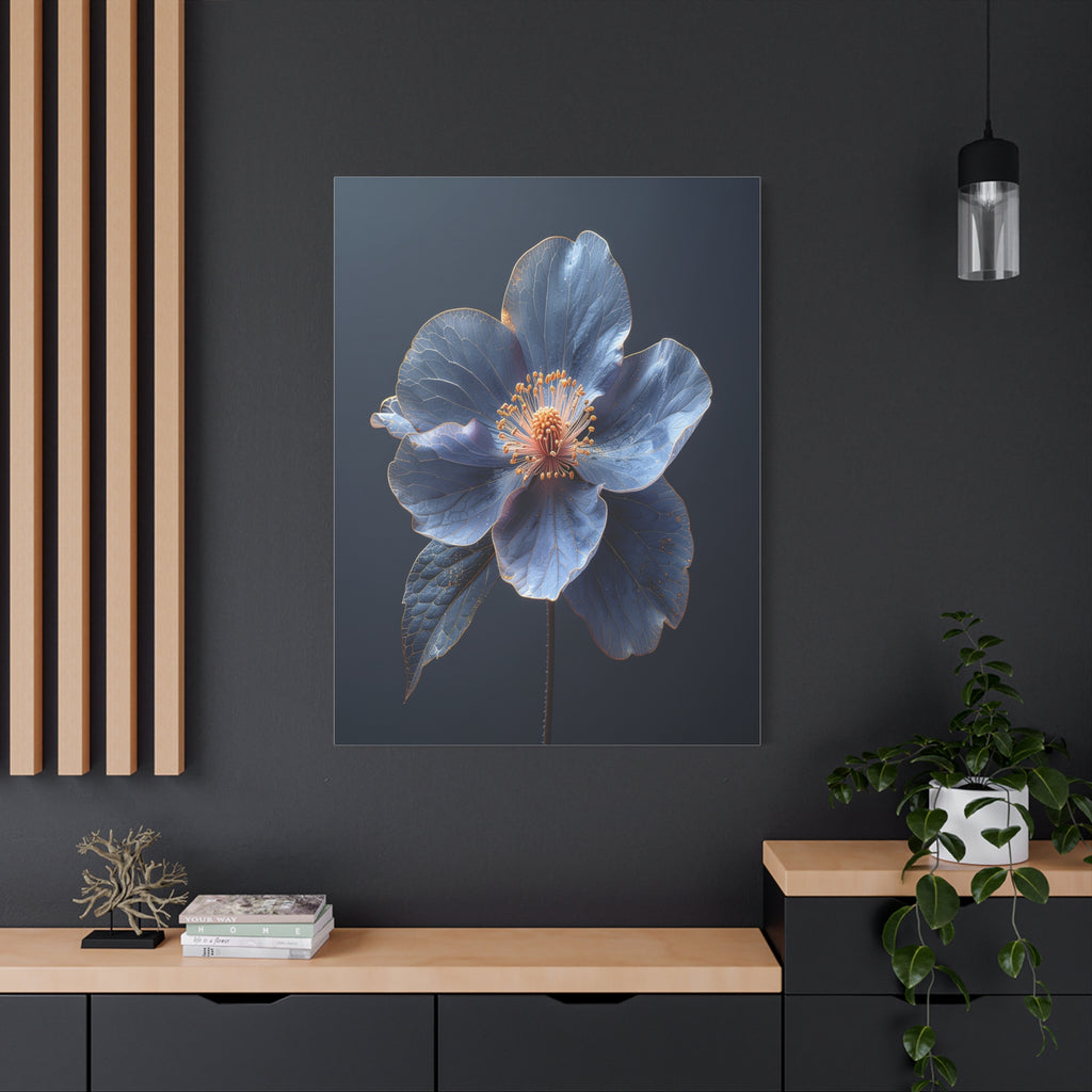 Ethereal Blue: Macro Botanical Photography, Delicate Floral Veins - L’Art Suprême Canvas