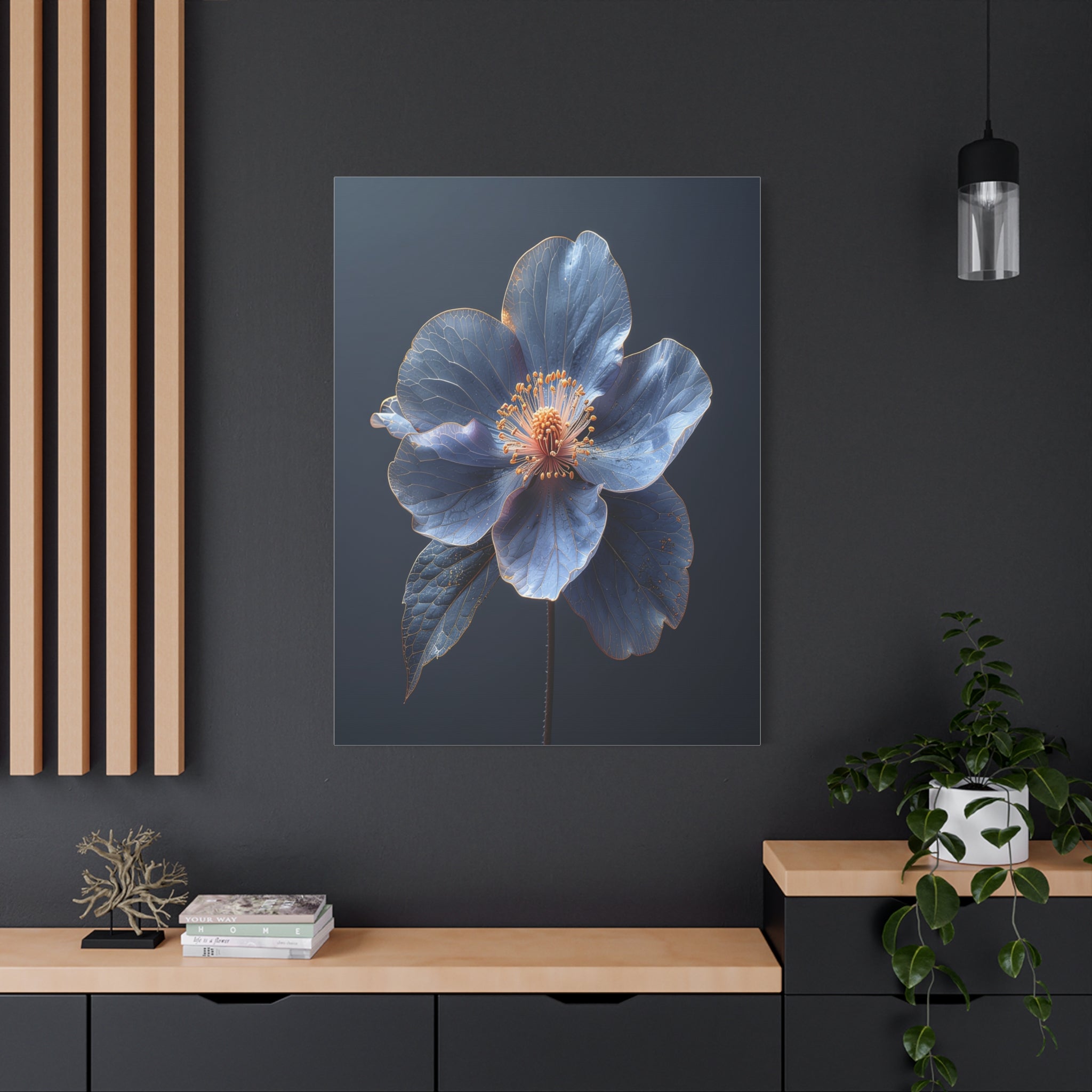 Ethereal Blue: Macro Botanical Photography, Delicate Floral Veins - L’Art Suprême Canvas