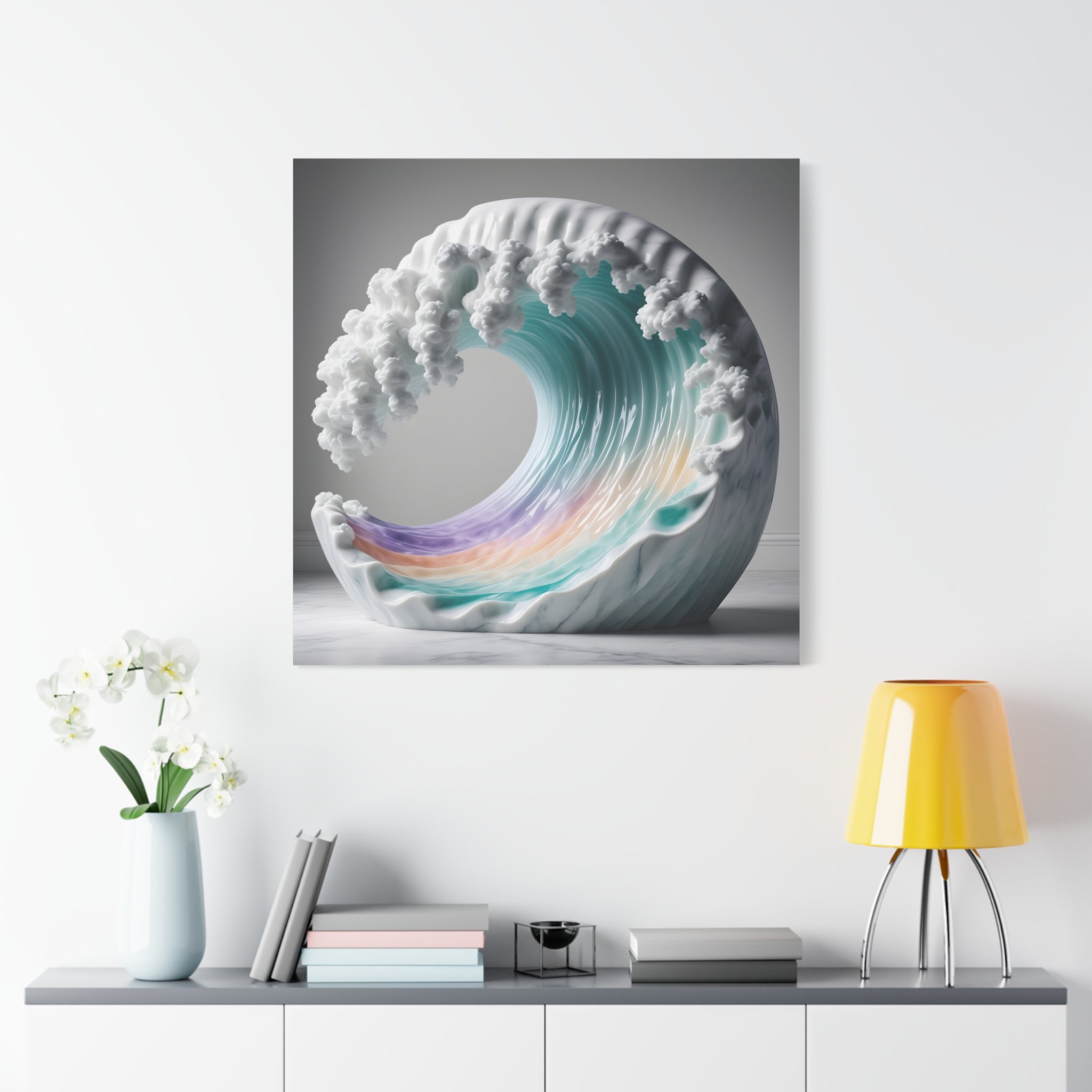 Oceanic Euphoria: Marble Wave Sculpture, Ethereal Aquatic Art - L’Art Suprême Canvas