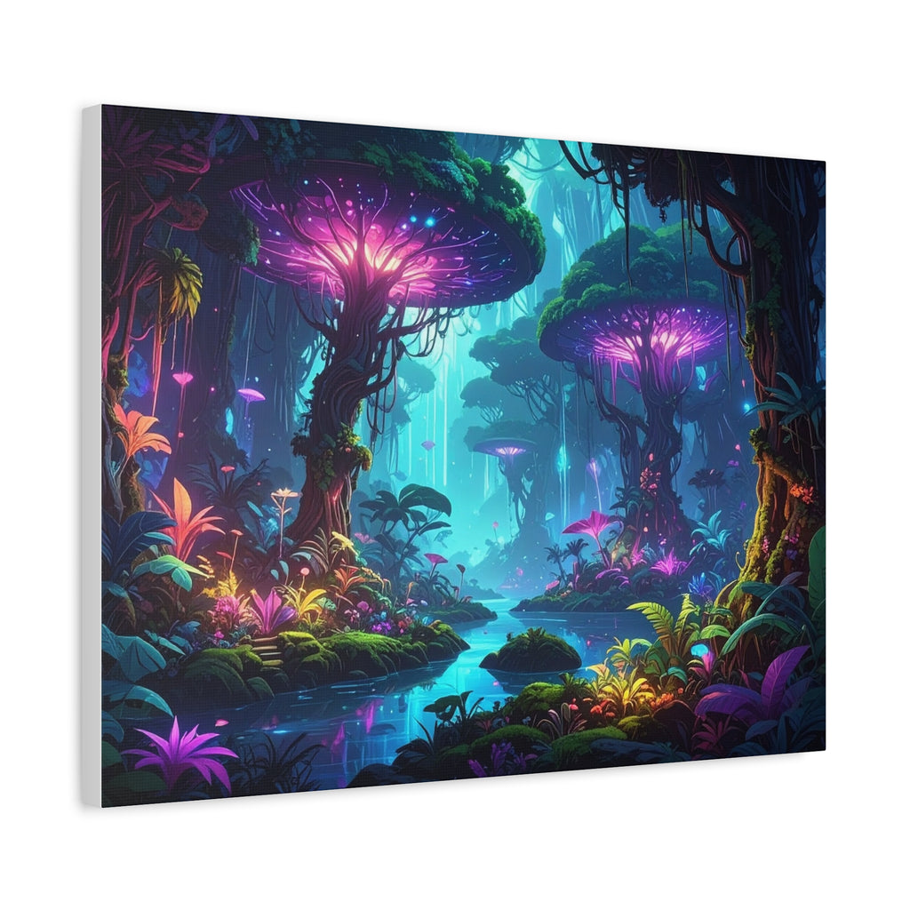 Luminescent Realms: Bioluminescent Forest Fantasy, Digital Art Dreamscape - L’Art Suprême Canvas