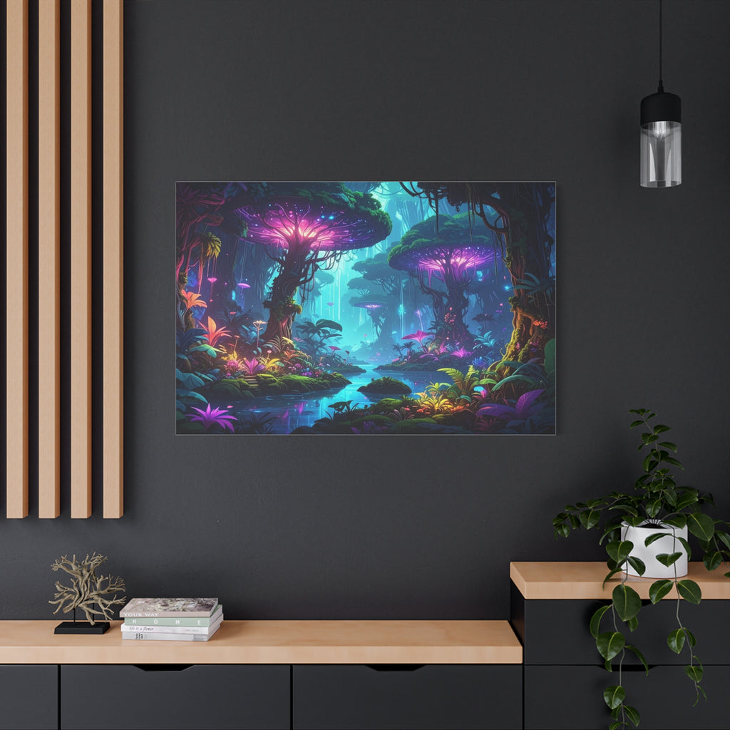 Luminescent Realms: Bioluminescent Forest Fantasy, Digital Art Dreamscape - L’Art Suprême Canvas