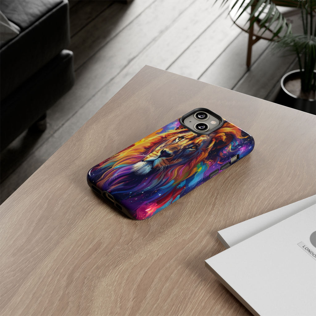 Cosmic Mane: Celestial Lion Portrait, Psychedelic Wildlife Art - L’Art Suprême Phone Case