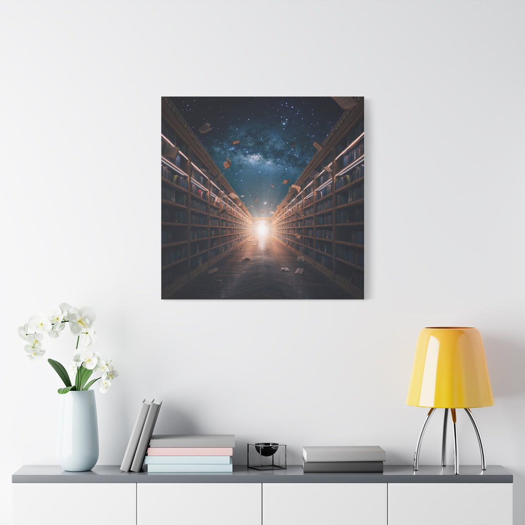 Celestial Library of Infinite Knowledge: Dreamscape Corridor, Cosmic Bibliophile's Journey - L’Art Suprême Canvas