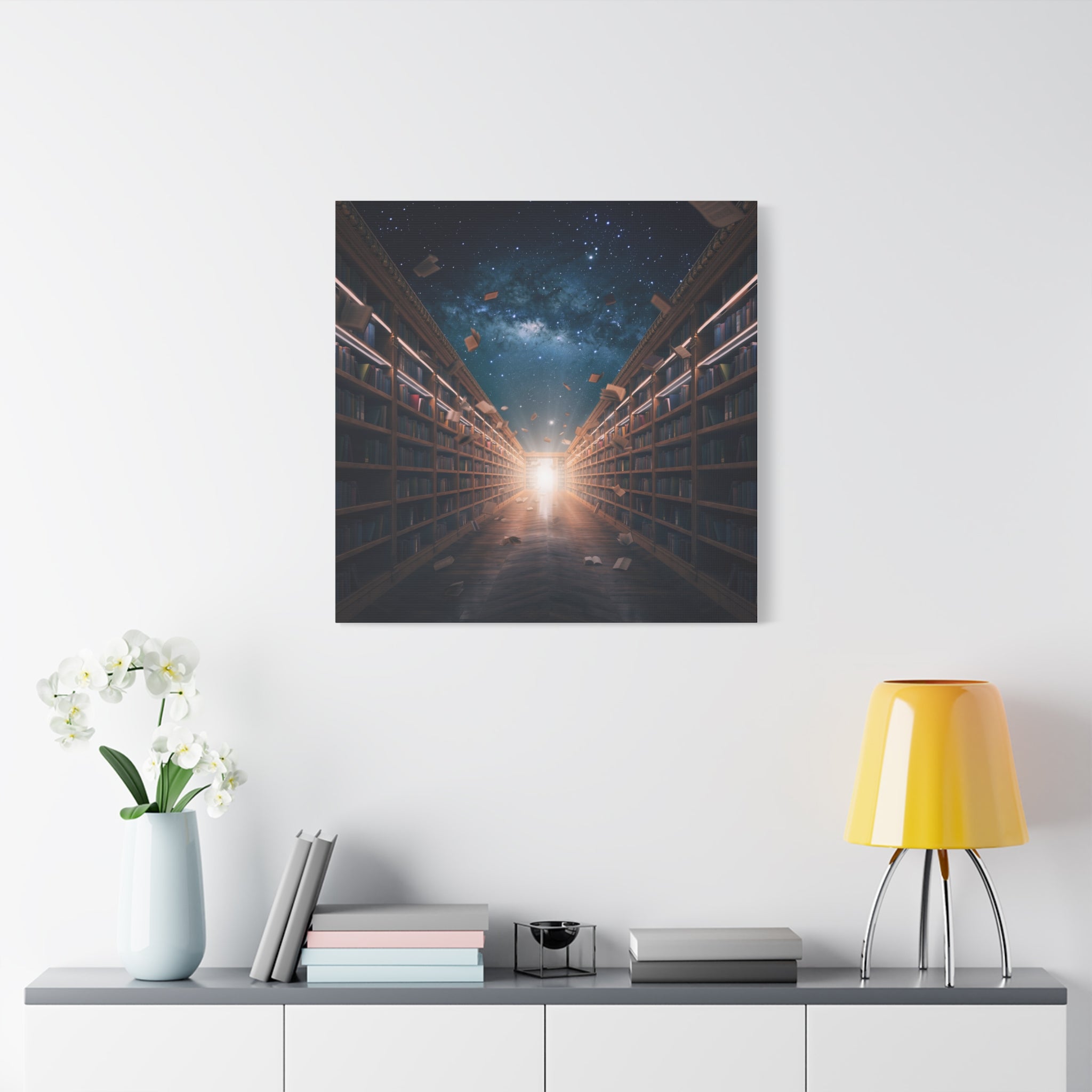 Celestial Library of Infinite Knowledge: Dreamscape Corridor, Cosmic Bibliophile's Journey - L’Art Suprême Canvas