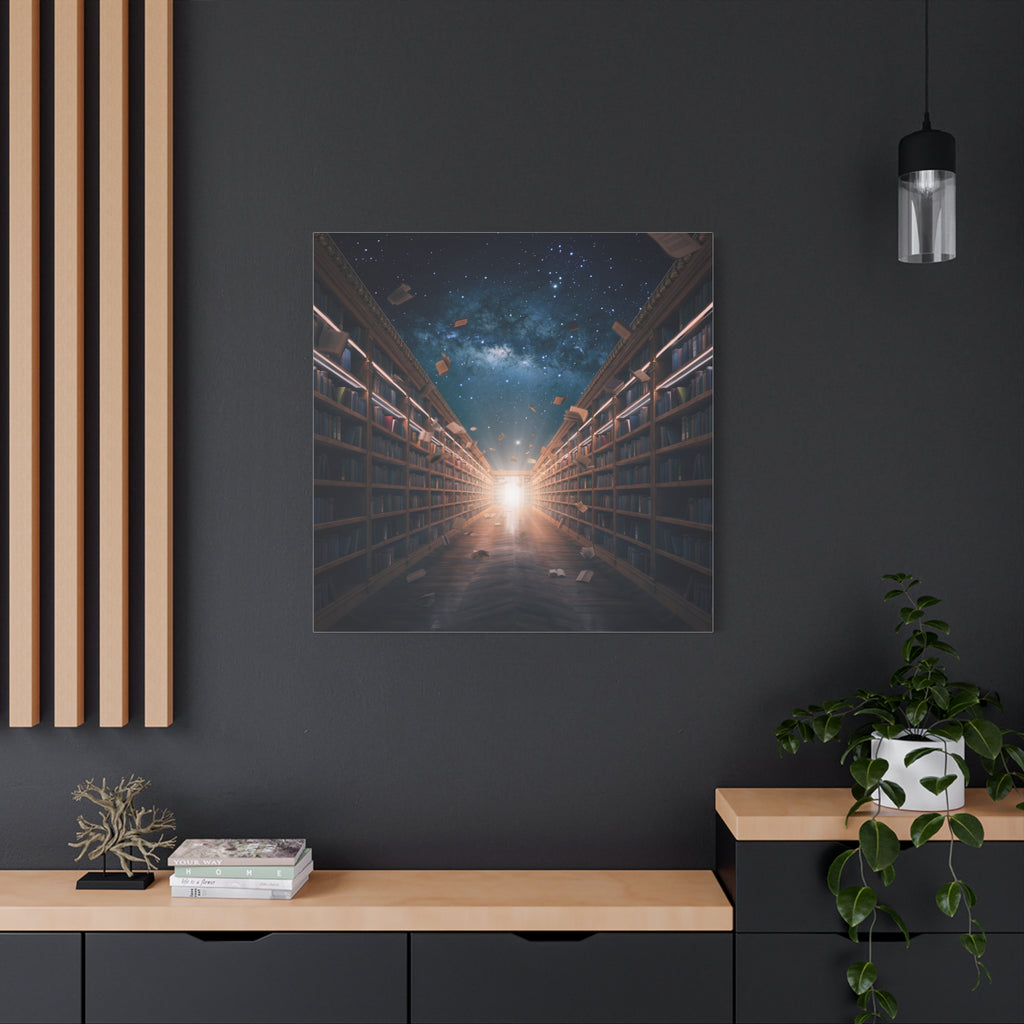 Celestial Library of Infinite Knowledge: Dreamscape Corridor, Cosmic Bibliophile's Journey - L’Art Suprême Canvas