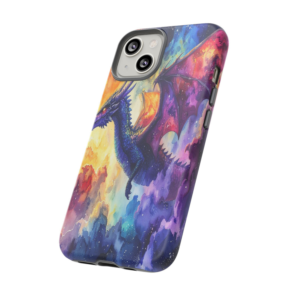 Celestial Dragons' Ascent: Watercolor Fantasy Artwork, Cosmic Nebula Landscape - L’Art Suprême Phone Case