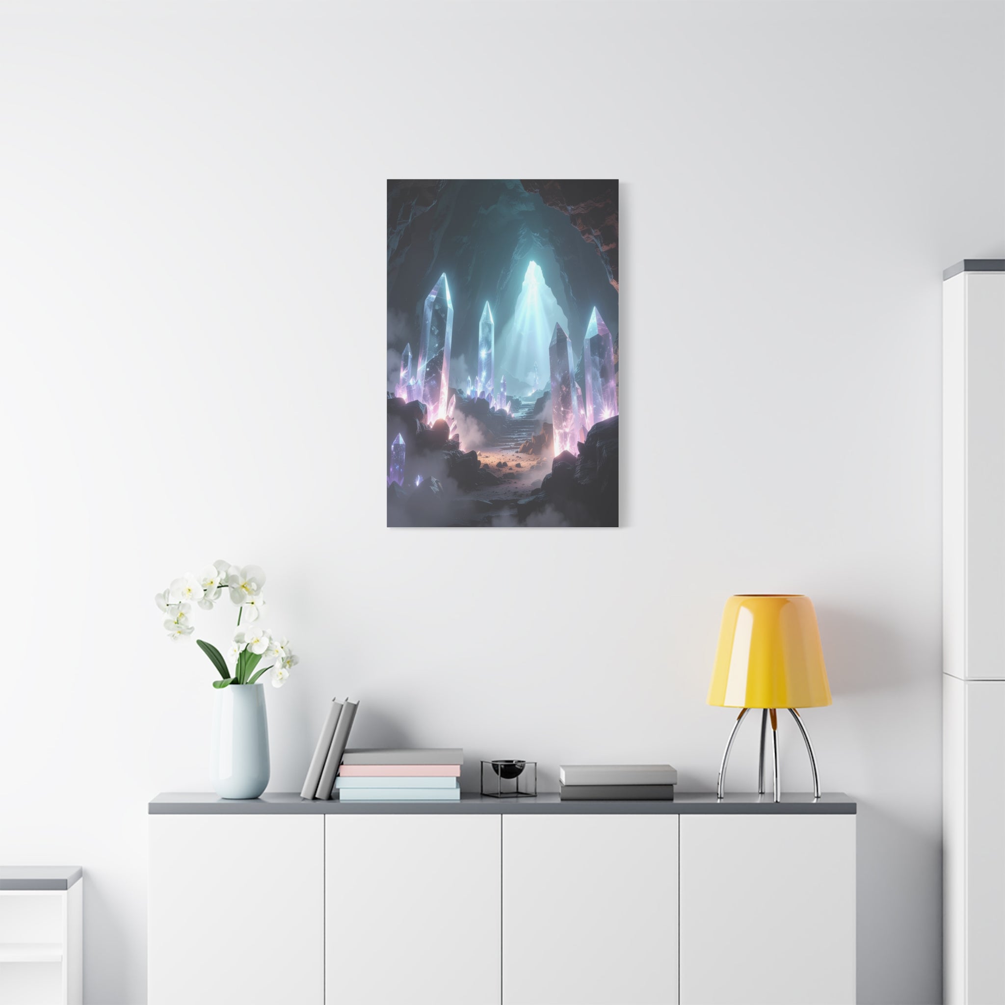 Crystal Reverie: Luminous Cavern Dreamscape, Ethereal Digital Fantasy Art - L’Art Suprême Canvas