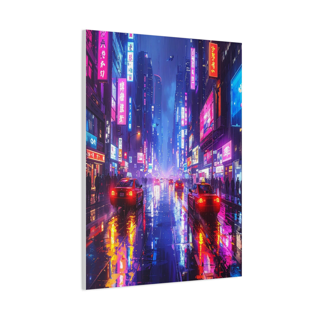 Neon Dystopia: Cyberpunk Metropolis, Urban Night Reflections - L’Art Suprême Canvas