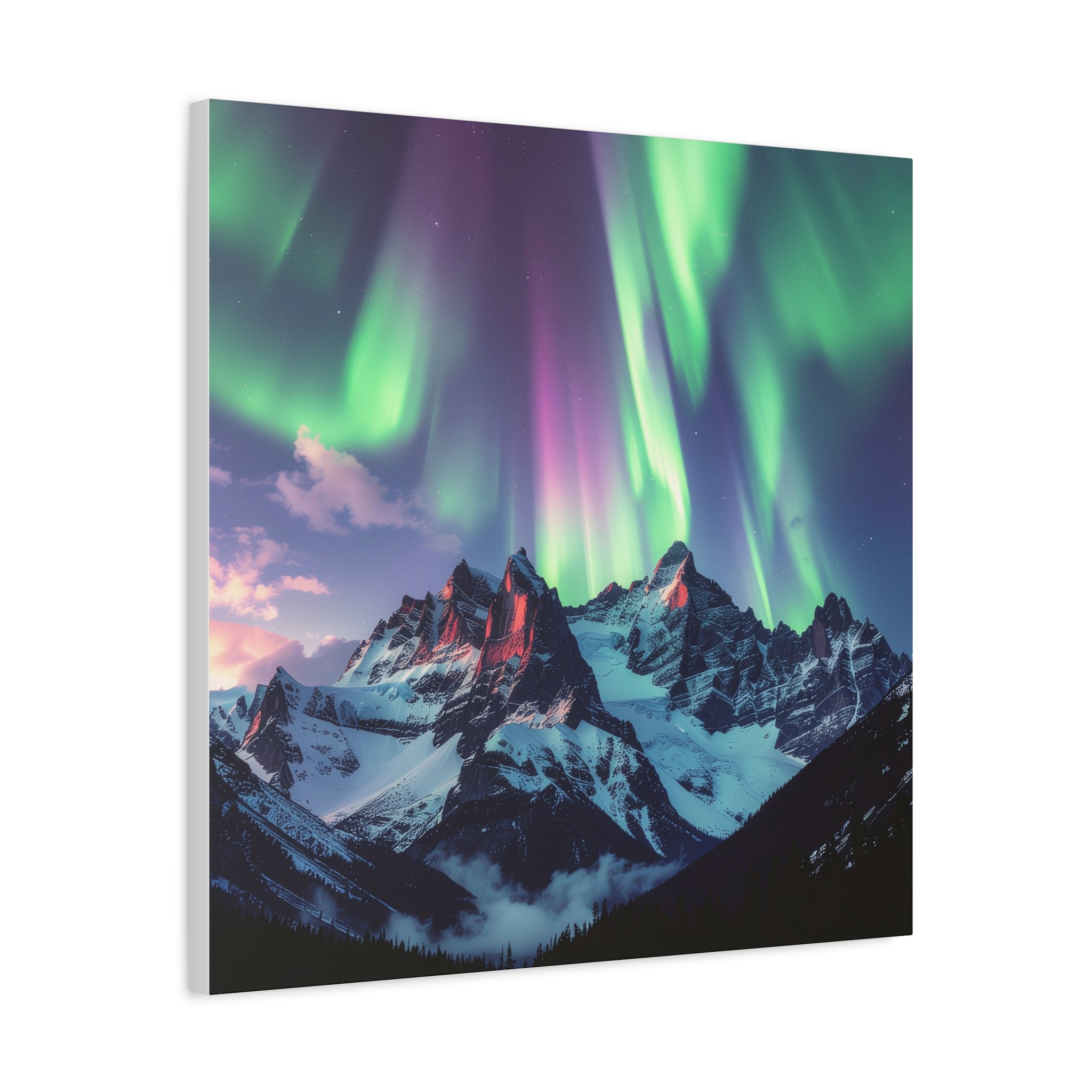 Celestial Symphony: Northern Lights Panorama, Alpine Aurora Wilderness - L’Art Suprême Canvas