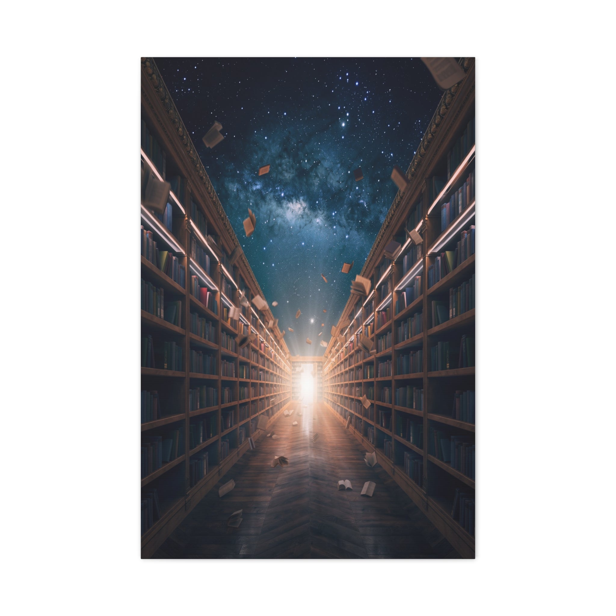 Celestial Library of Infinite Knowledge: Dreamscape Corridor, Cosmic Bibliophile's Journey - L’Art Suprême Canvas