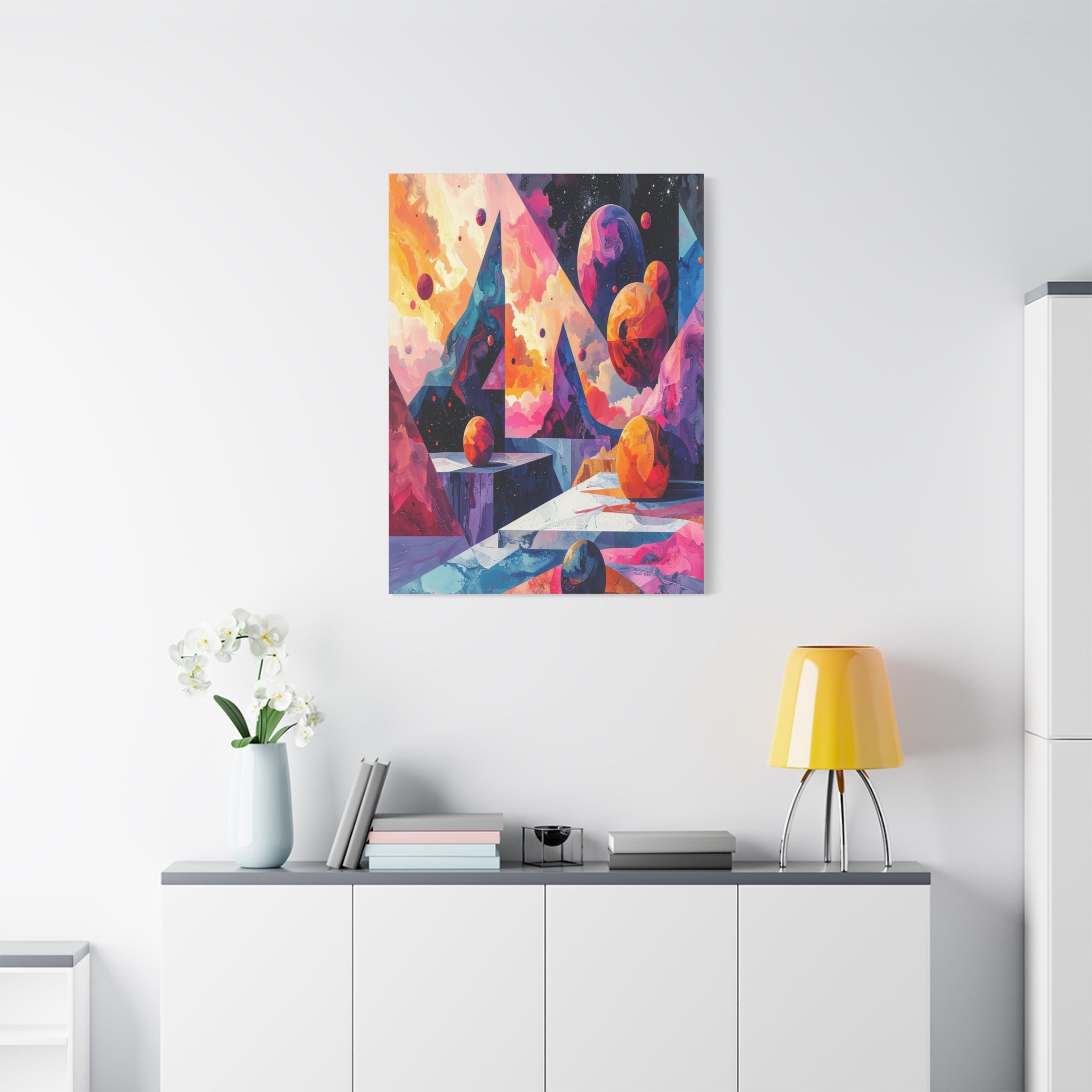 Cosmic Geometry: Dimensional Kaleidoscope, Digital Abstract Landscape - L’Art Suprême Canvas